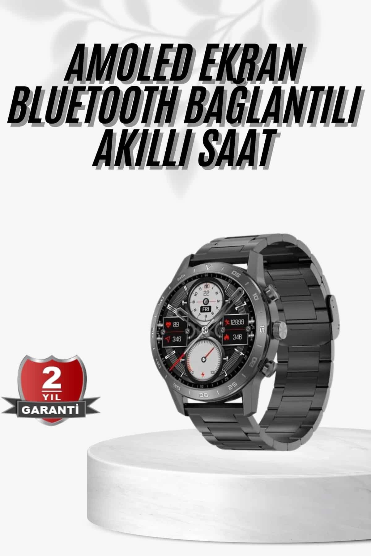 MELFSHOP Erkeklere Özel Akıllı Saat Çelik Kordon Bluetooth Bağlantılı İOS ve Android Uyumlu