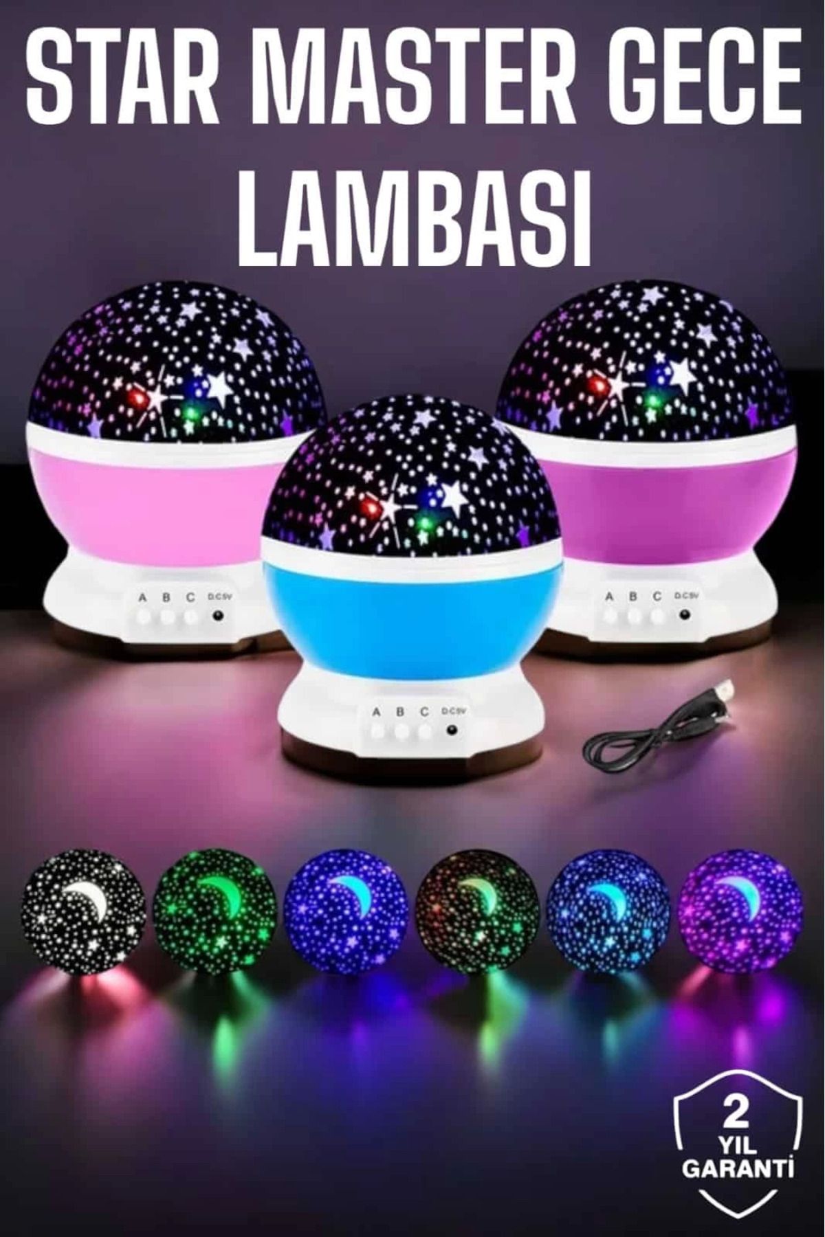 DENİZBİLİŞİM Mavi Ve Mor Işıklı Star Projeksiyon Lambası