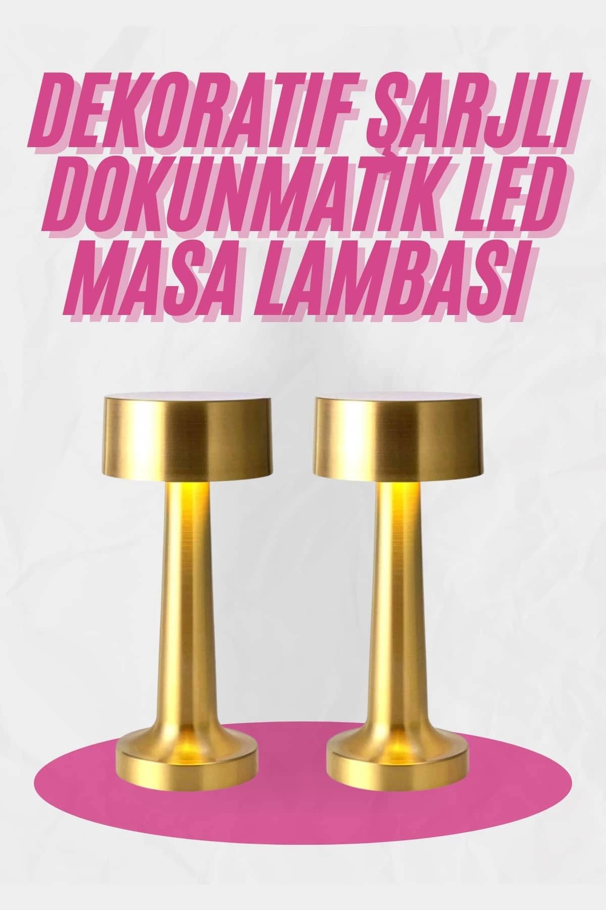MELFSHOP Altın Rengi Masa ve Gece Lambası Dokunmatik Şarjlı Masa Lambası