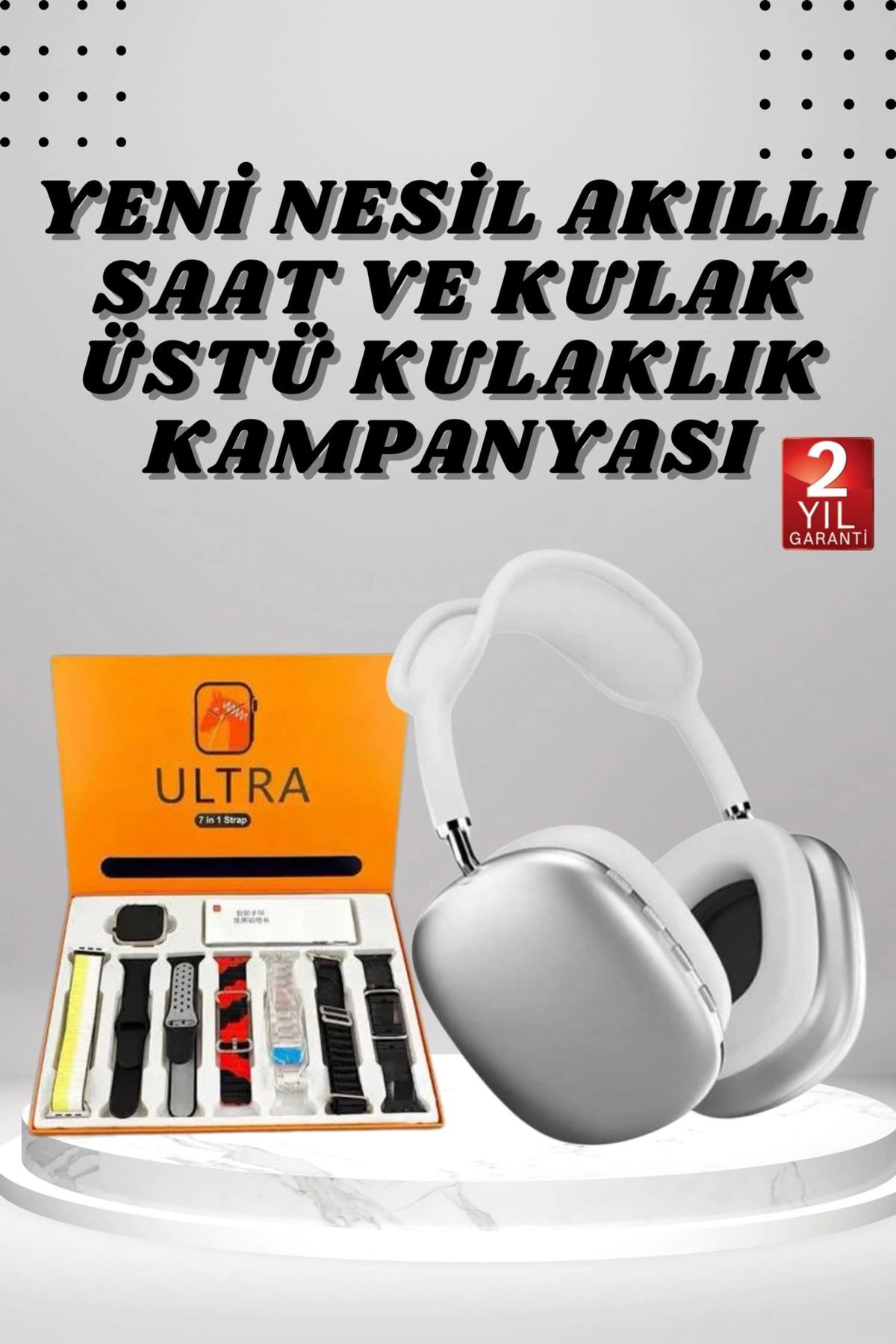 MELFSHOP Kulak Üstü P9 Kablosuz Bluetooth Kulaklık ve 7 Kordonlu Akıllı Saat