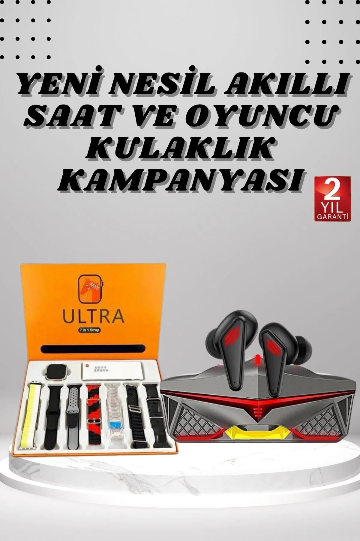 MELFSHOP 7 Kordonlu Akıllı Saat Ve Oyuncu Kulaklığı Bluetooth Bağlantılı Android ve İOS Uyumlu