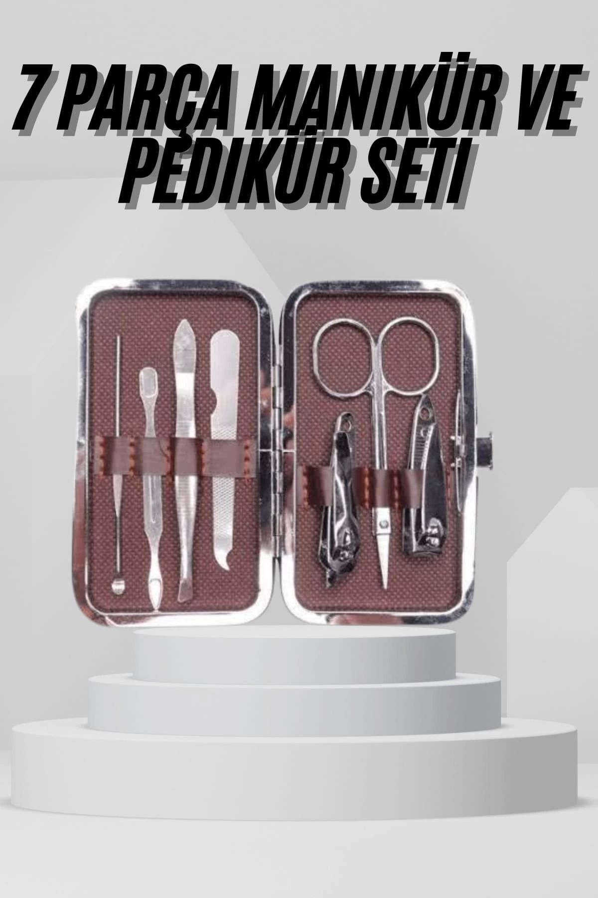 ÖYKÜ VE YİĞİT 7 Parça Paslanmaz Çelik Manikür ve Pedikür Seti Çantalı Profesyonel