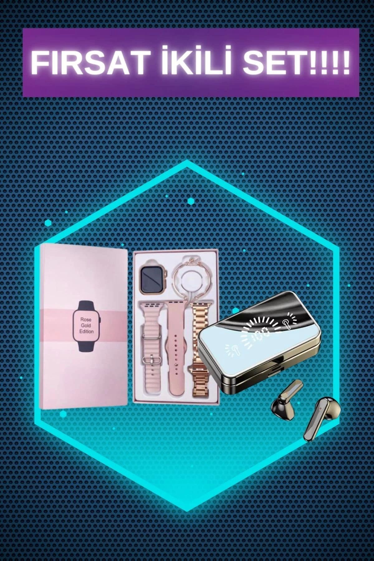 MELFSHOP Bileklikli Amoled Ekran Akıllı Saat ve Dijital Göstergeli Kablosuz Bluetooth Kulaklık ANC/ ENC
