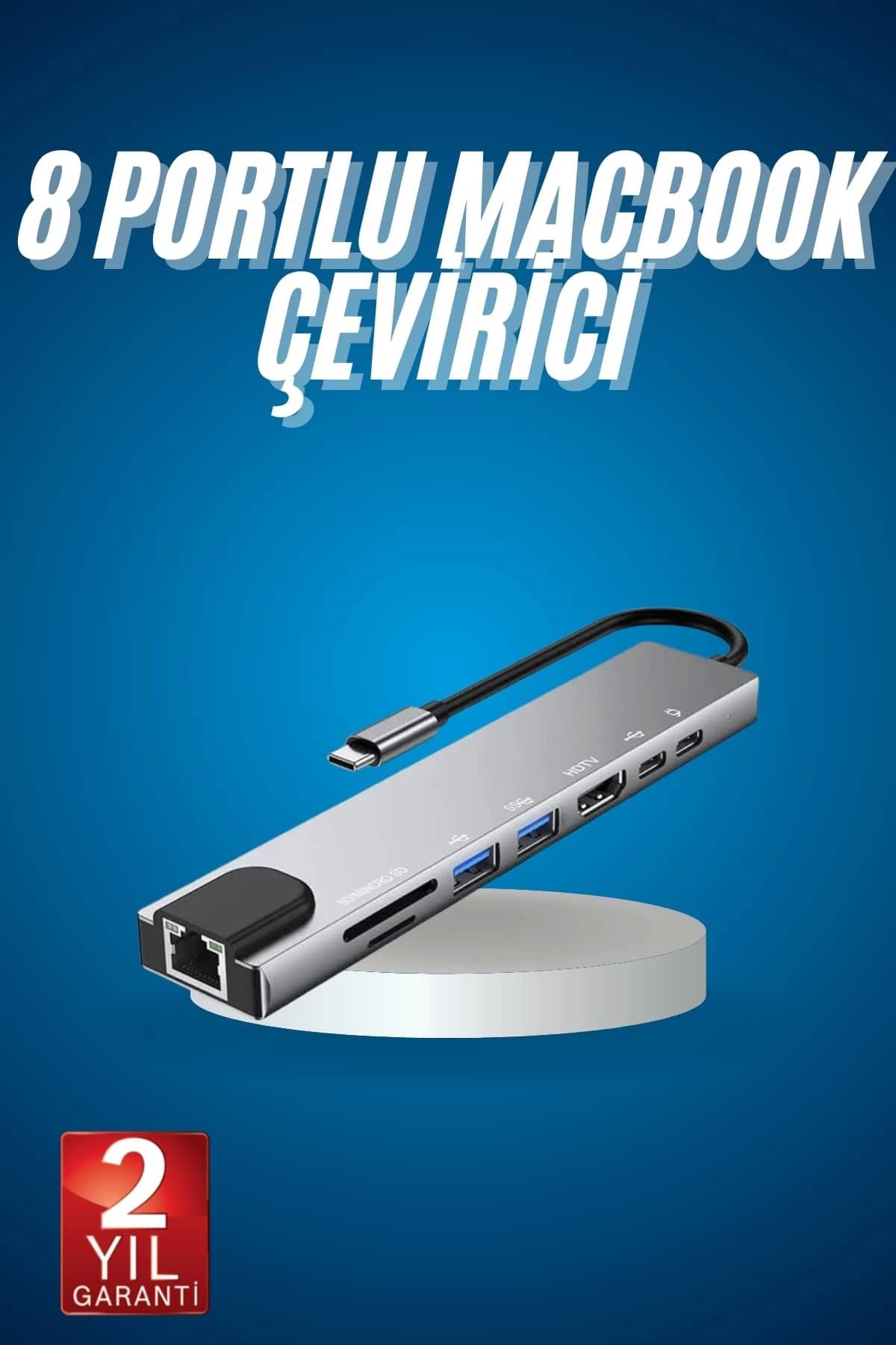 MELFSHOP 8 Port Çoklayıcı Macbook Ile Uyumlu Çoğaltıcı Type-C dönüştürücü TF SD kart