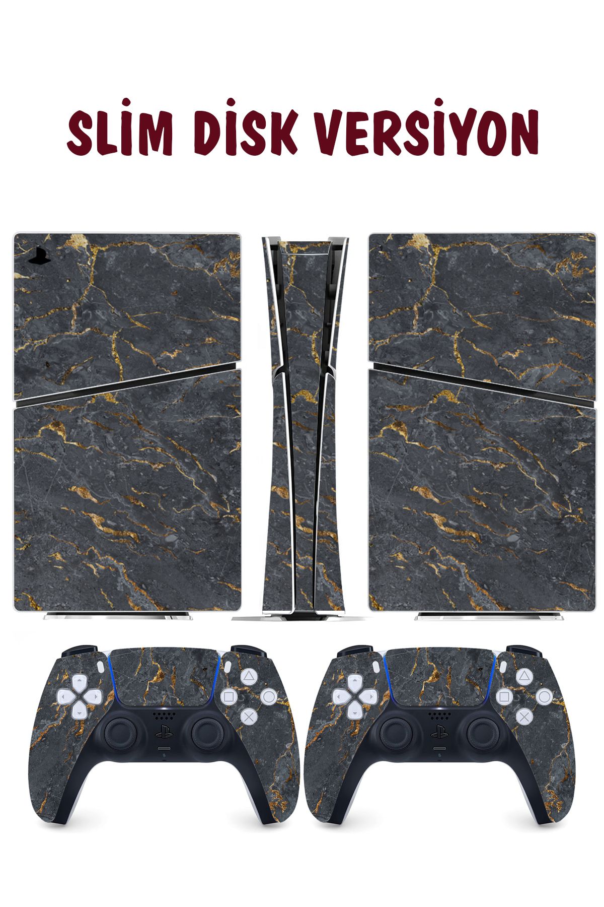 KT Decor Siyah Gold Mermer Playstation 5 Full Sticker Kaplama Seti