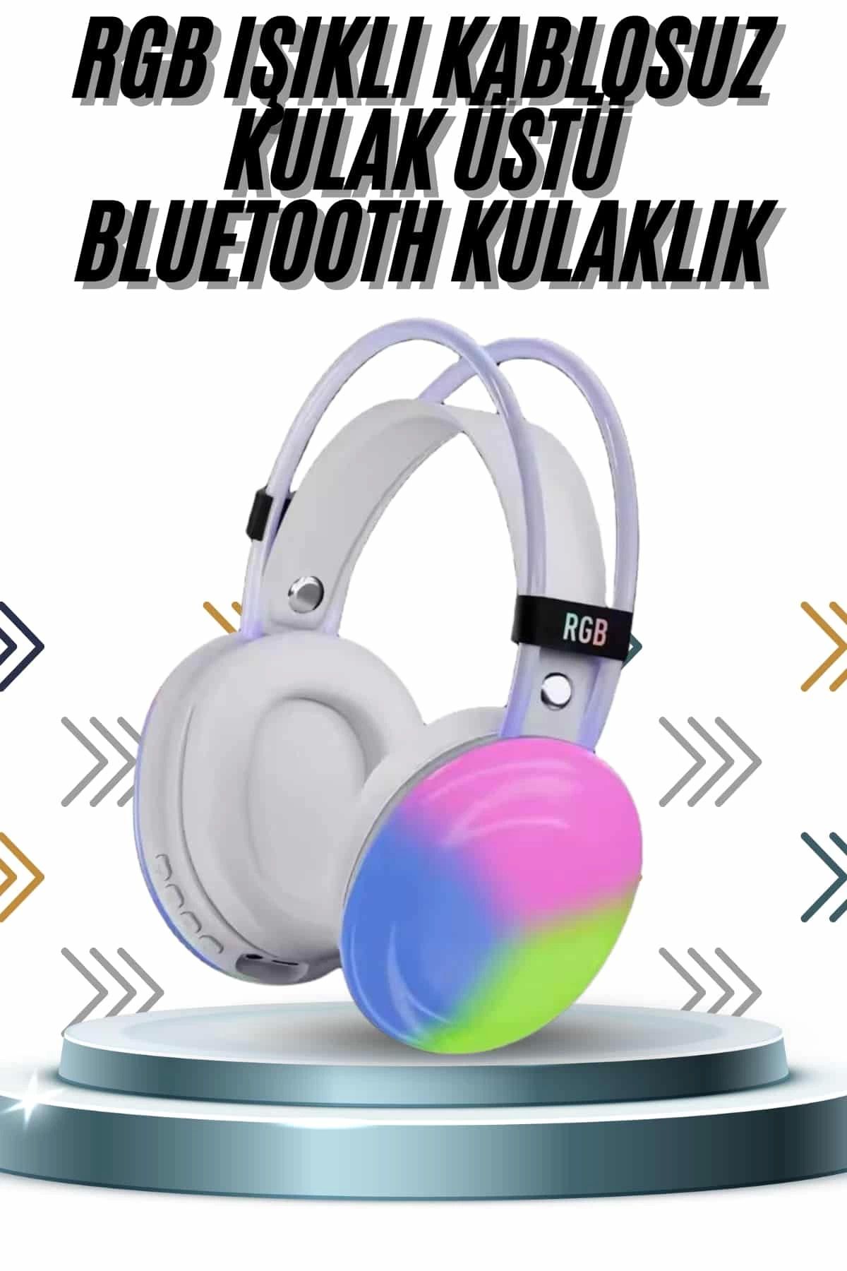 MELFSHOP Kablosuz Bluetooth Kulaklık RGB Işıklı Kulak Üstü 5.3 Bluetooth Bağlantılı