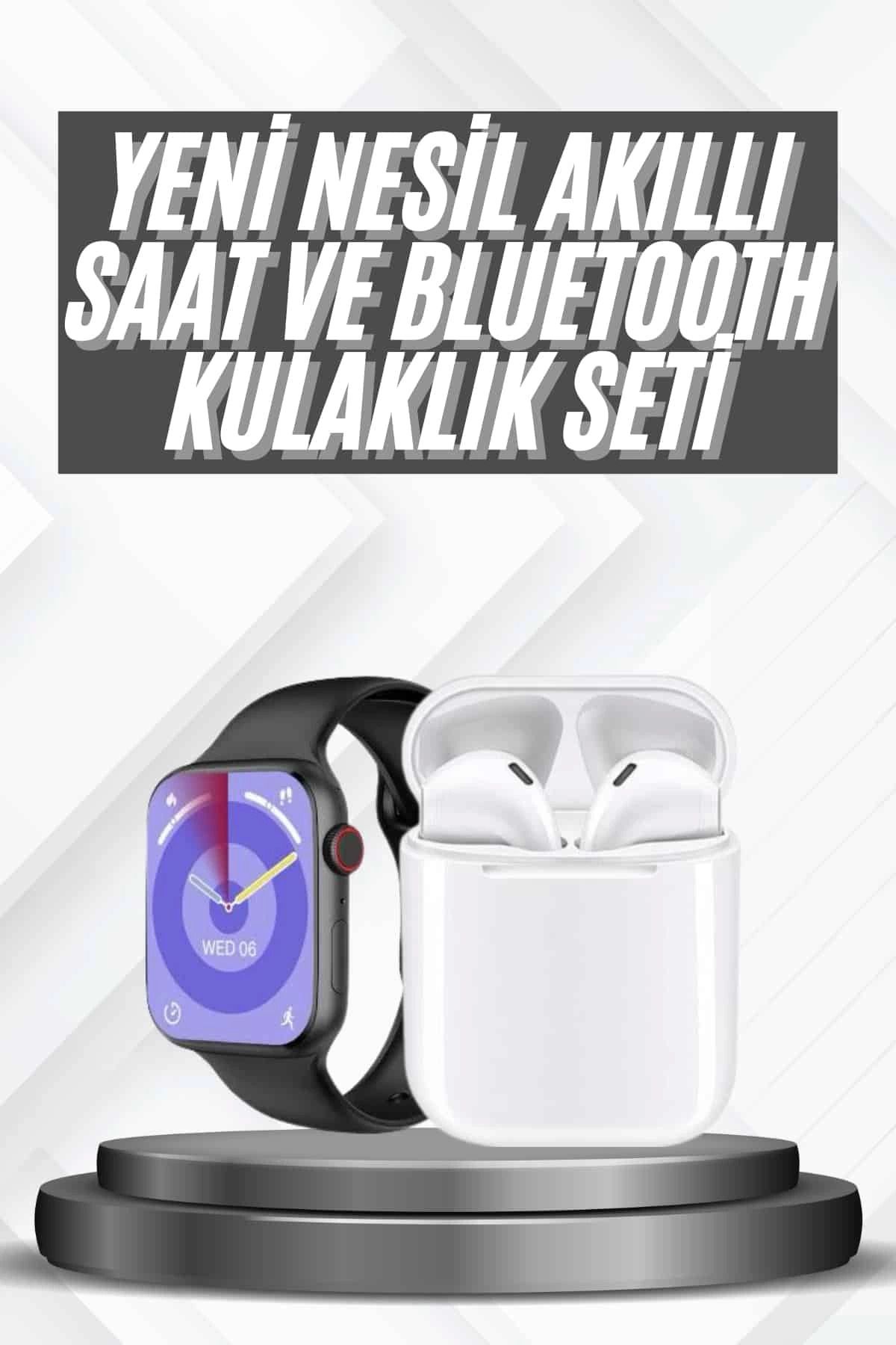 MELFSHOP Akıllı Saat Gümüş Kasa Bluetooth Kulaklık Hediyeli Çok Fonksiyonlu İkili Set