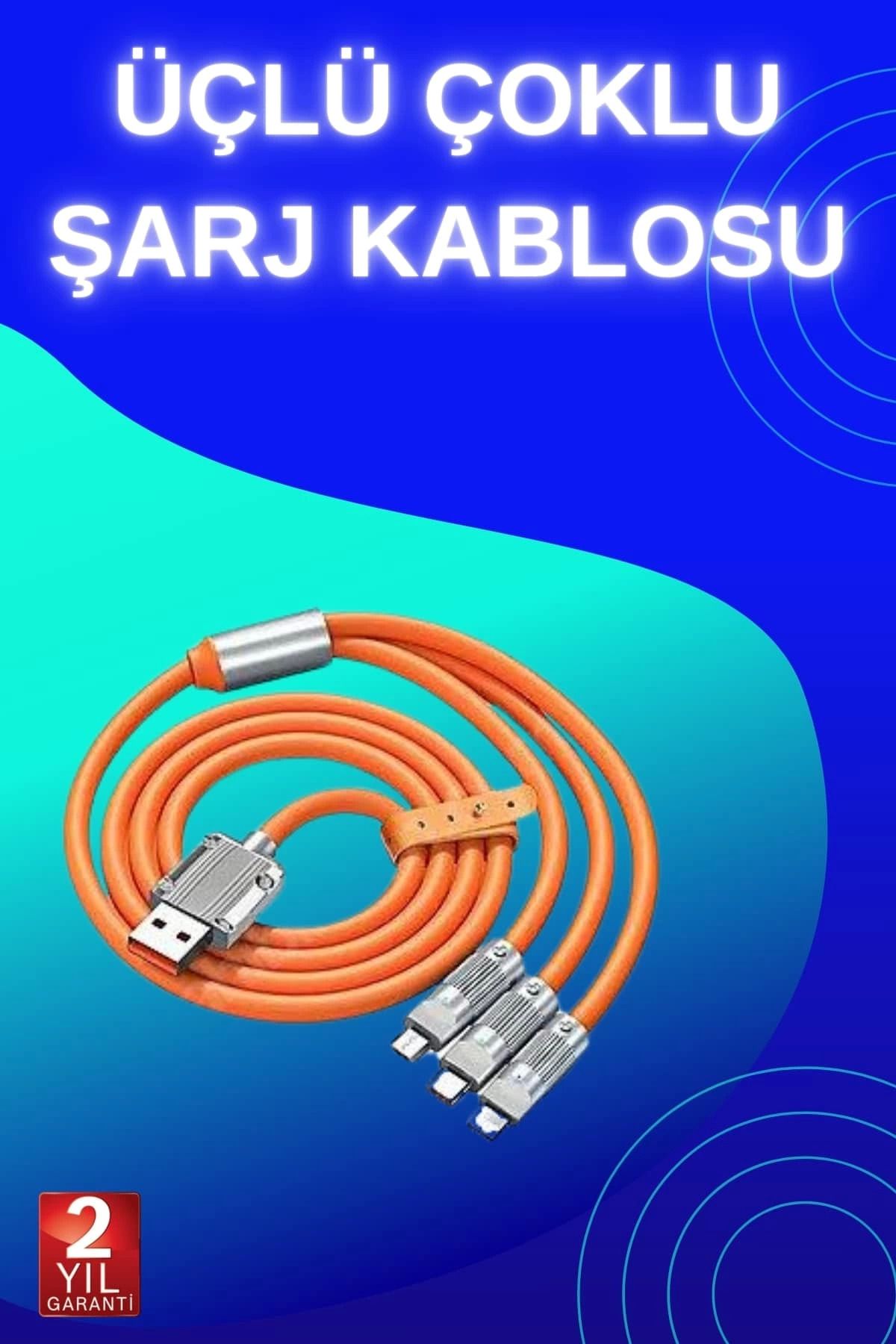 Heez 3 İn 1 Süper Hızlı Şarj Kablosu Android ve İOS Uyumlu Silikon Şarj Kablosu