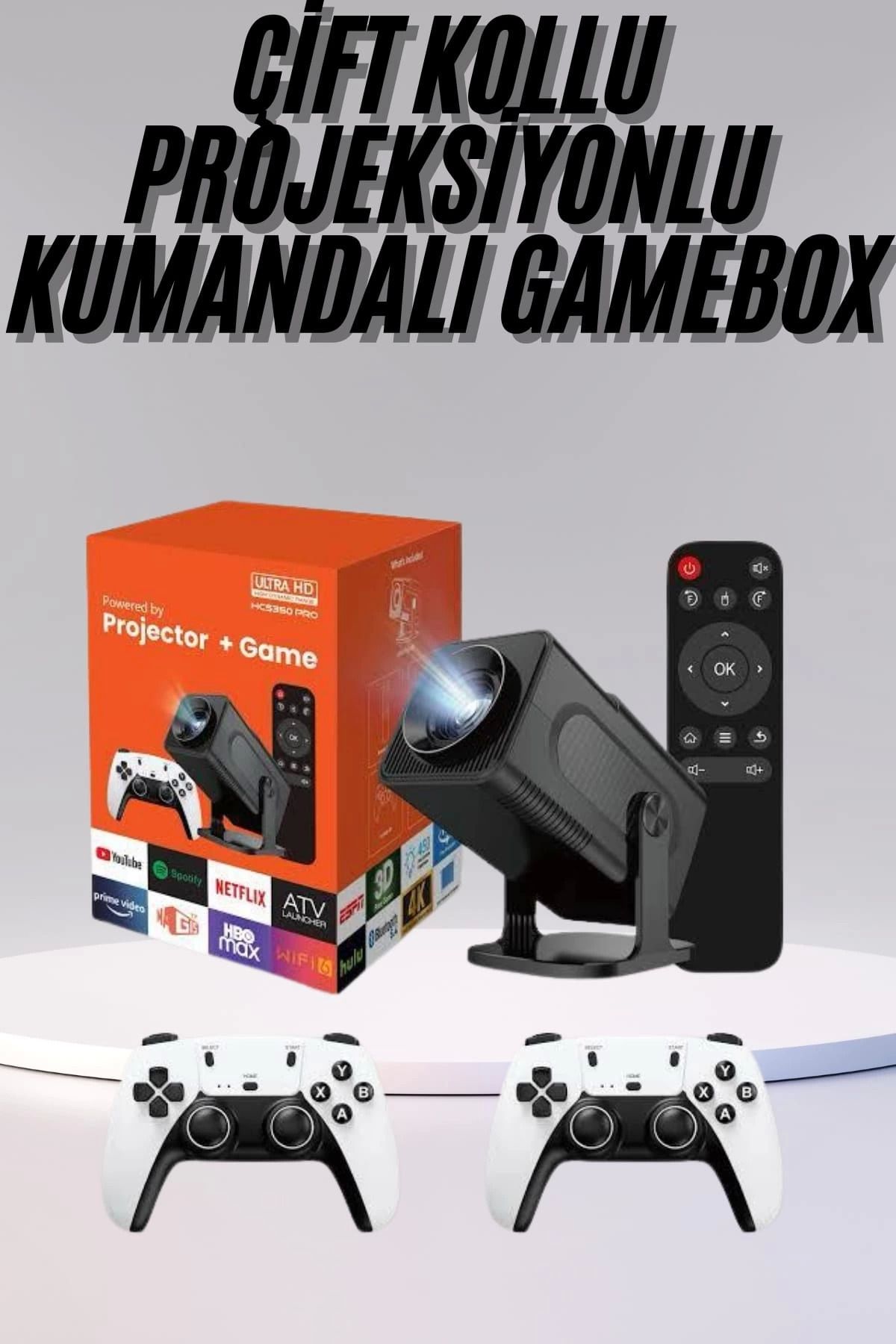ÖYKÜ VE YİĞİT Çift Kollu Game Box Projeksiyon Cihazı Kumandalı Android Tv Dahili Hoparlör