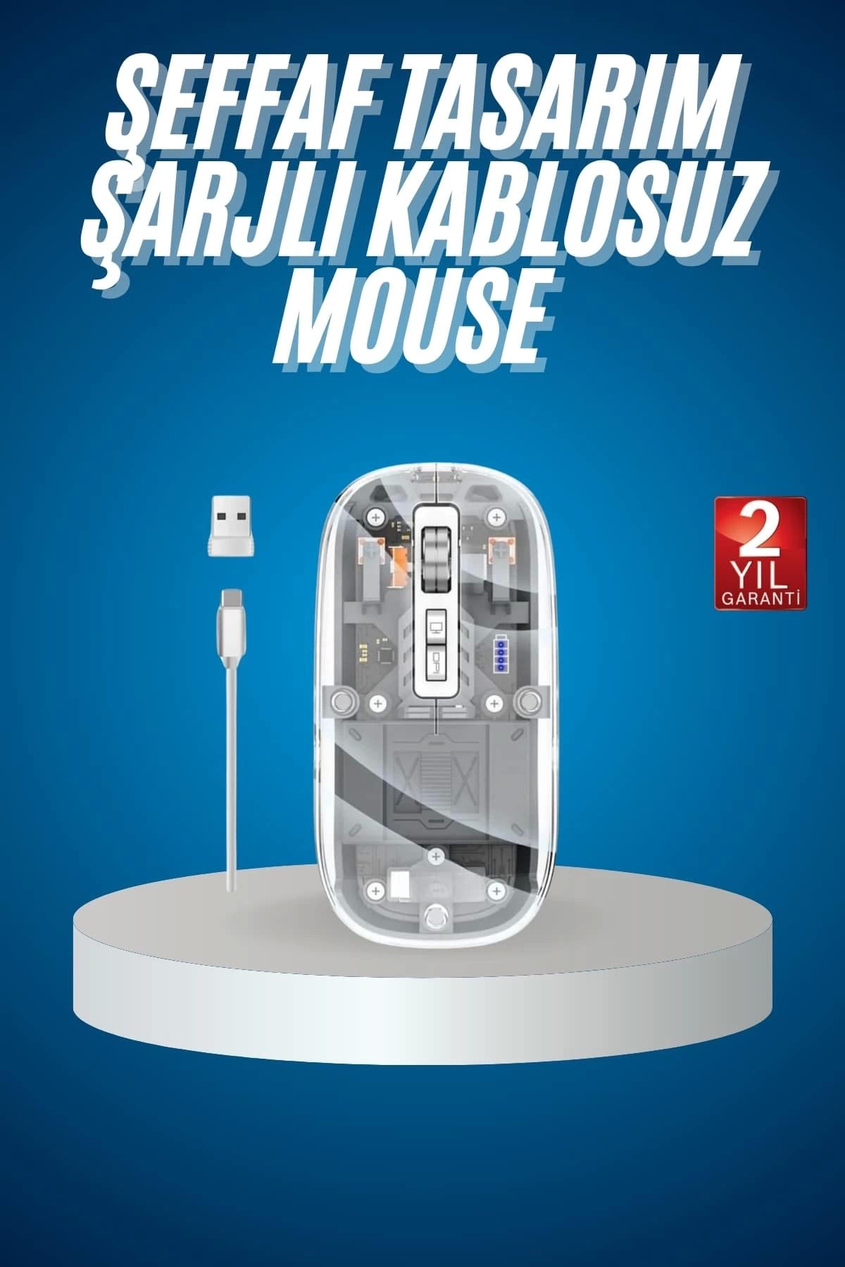 ÖYKÜ VE YİĞİT Sessiz Tıklama Çift Modlu Bluetooth Ve Alıcı Şeffaf Mouse Fare