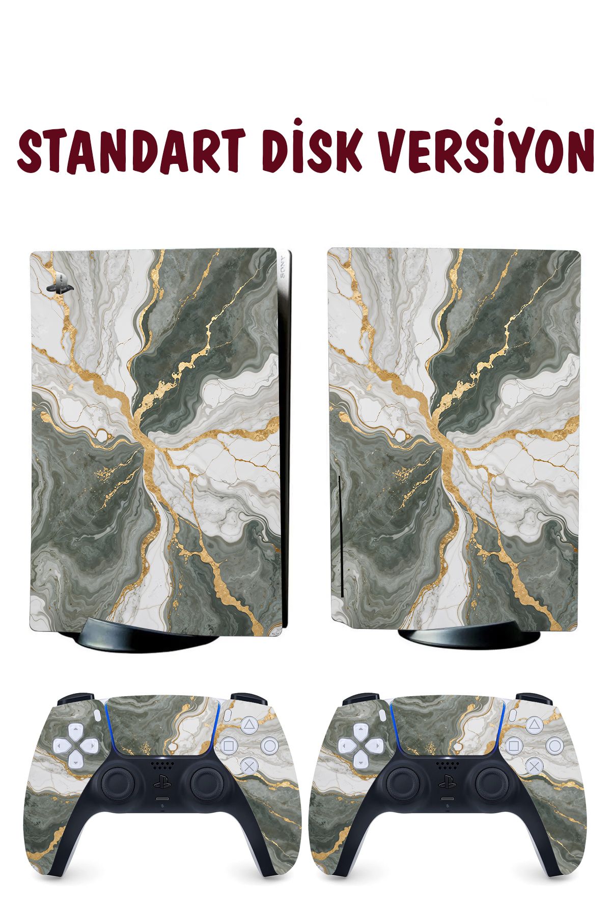 KT Decor Gri Gold Mermer Playstation 5 Full Sticker Kaplama Seti