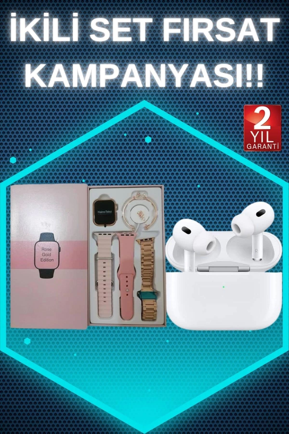 MELFSHOP 3 Kordonlu Pembe Amoled Ekran Akıllı Saat ve Yeni Nesil Pro Kablosuz Bluetooth Kulaklık ANC/ENC