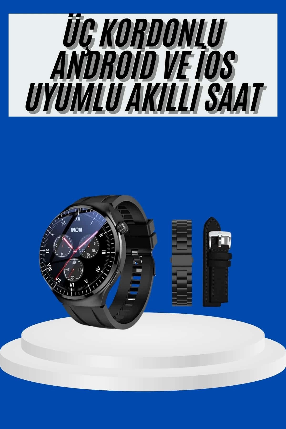MELFSHOP Amoled Ekran Akıllı Saat Üç Kordonlu İOS Android Uyumlu