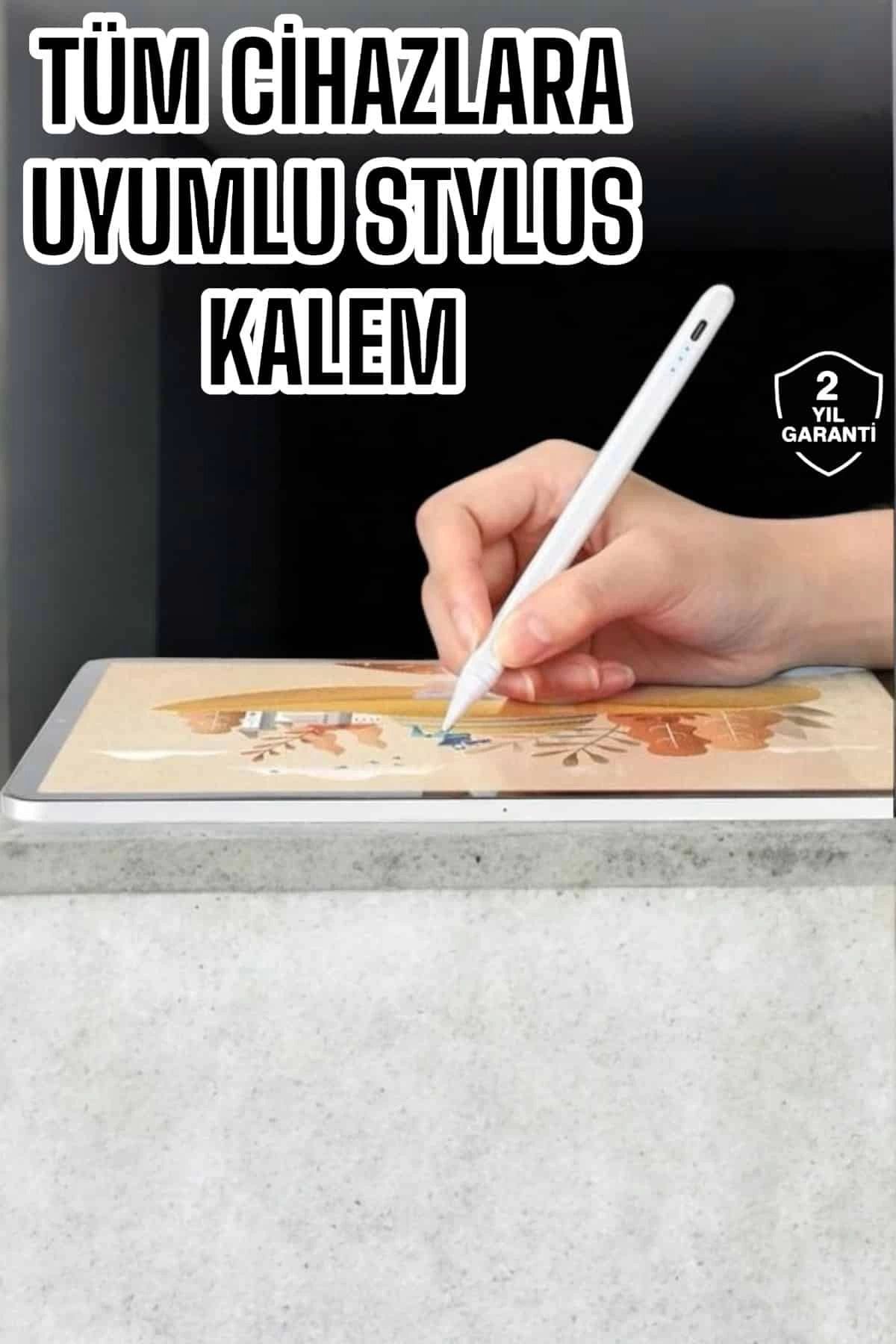 MELFSHOP Dokunmatik Kalem Beyaz Şarjlı Yedek Uçlu Android ve İOS Uyumlu