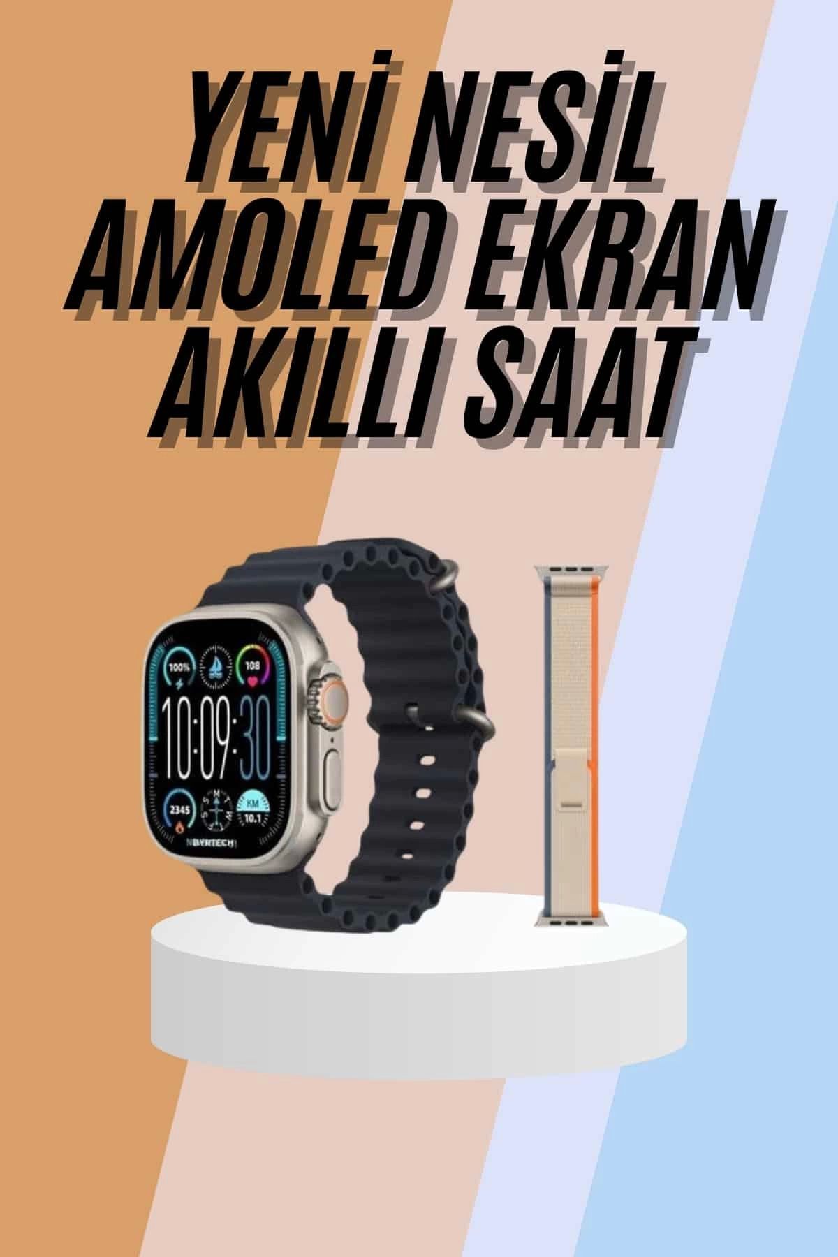 MELFSHOP 49mm Akıllı Saat Amoled Ekranlı Kadın Erkek Kol Saati Plastik Kordon