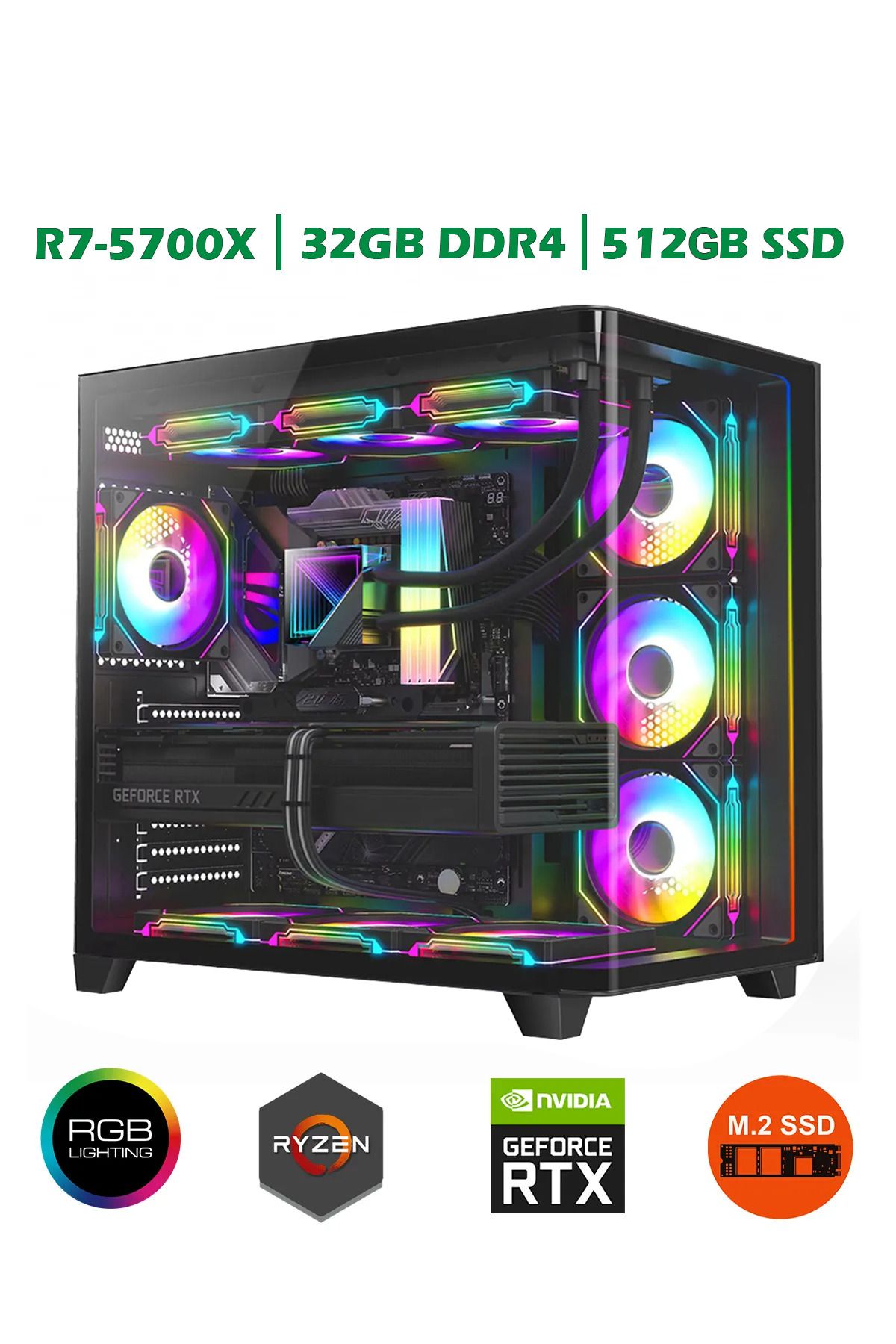 Dmc N311 (PUBG,GTA 5) Ryzen 7 5700X 32GB RAM 512GB M.2 SSD,RTX3050 Sıvı Soğutmalı Oyuncu Bilgisayarı