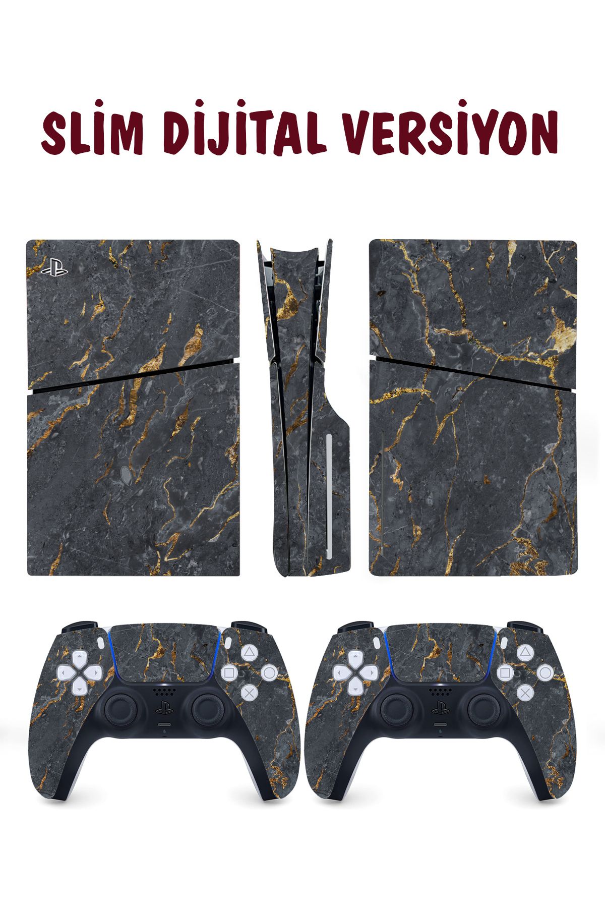 KT Decor Siyah Gold Mermer Playstation 5 Full Sticker Kaplama Seti