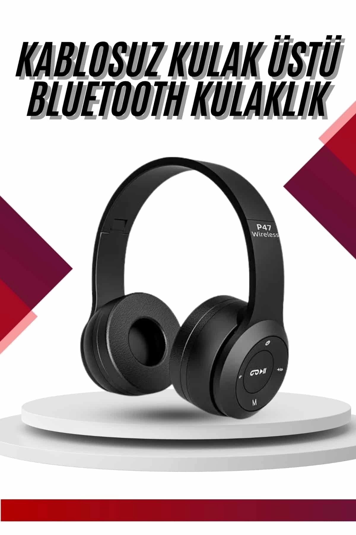 MELFSHOP Bluetooth Kablosuz Kulaklık Siyah Wireless 5.0 Kulak Üstü Uzun Pil Ömrü