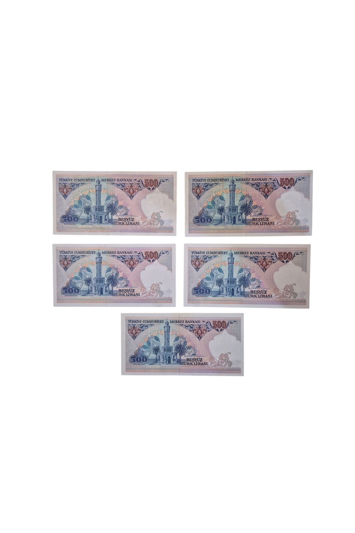 Koleksiyon 7.EMİSYON 500 LİRA HARF TAKIMI (ABCDE) ÇİL