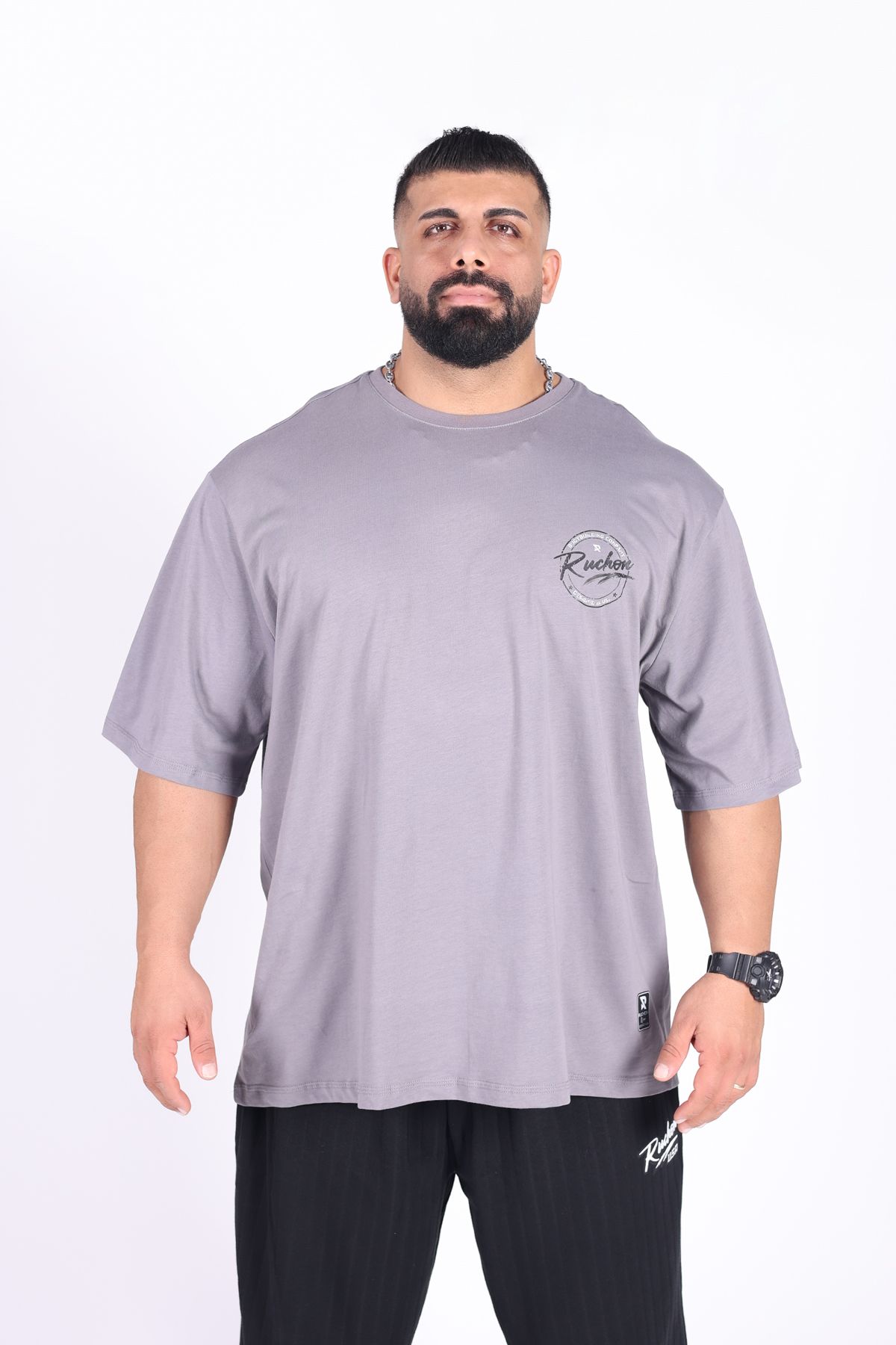 RUCHON NUTRITION Ruchon Sports Büyük Beden Erkek Spor Tişört | Bodybuilding Co. USA | Oversize Pamuklu Fitness