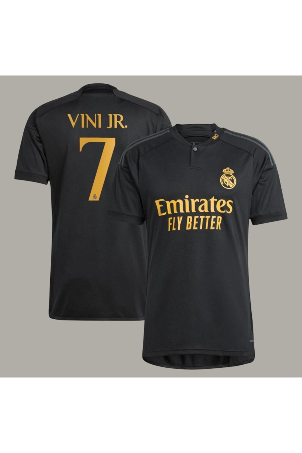 Atlas Global Real-Madrid Vinicius Vini JR 7 Numara Siyah Düğmeli Deplasman Özel Tasarım Futbol Forması