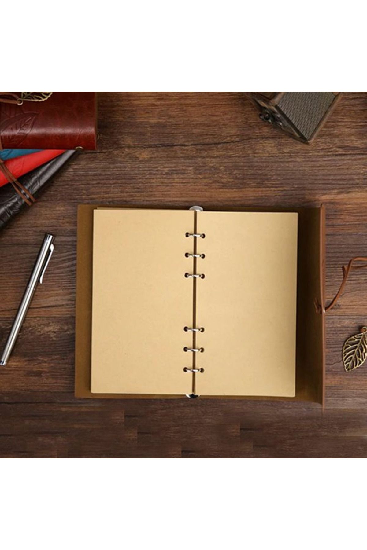 ForWhat Büro Ev Ofis Hediyesi için Kahve Rengi Yaprak Motif Deri Defter