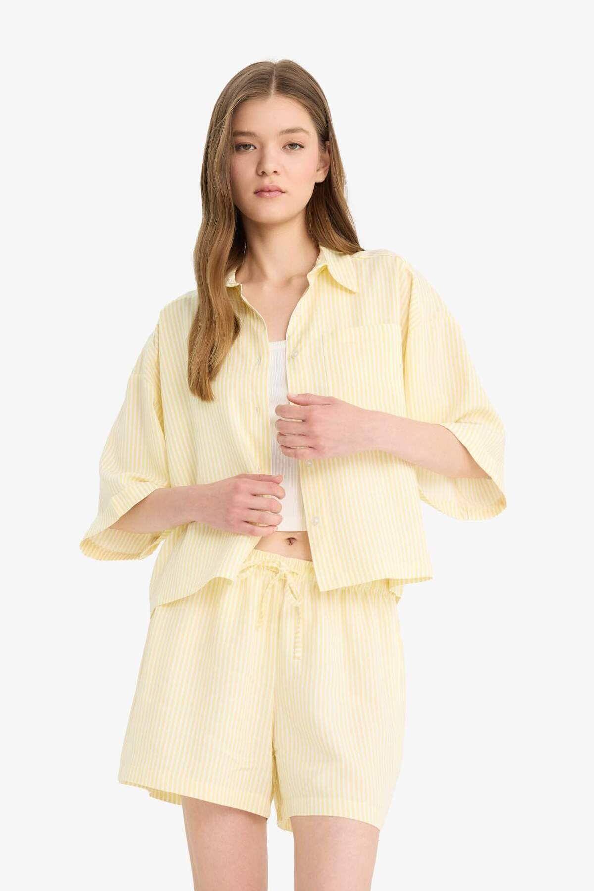 DeFacto-Coool A-Line Regular Waist Straight Leg Linen Blend Shorts F2543Ax25Sm 5