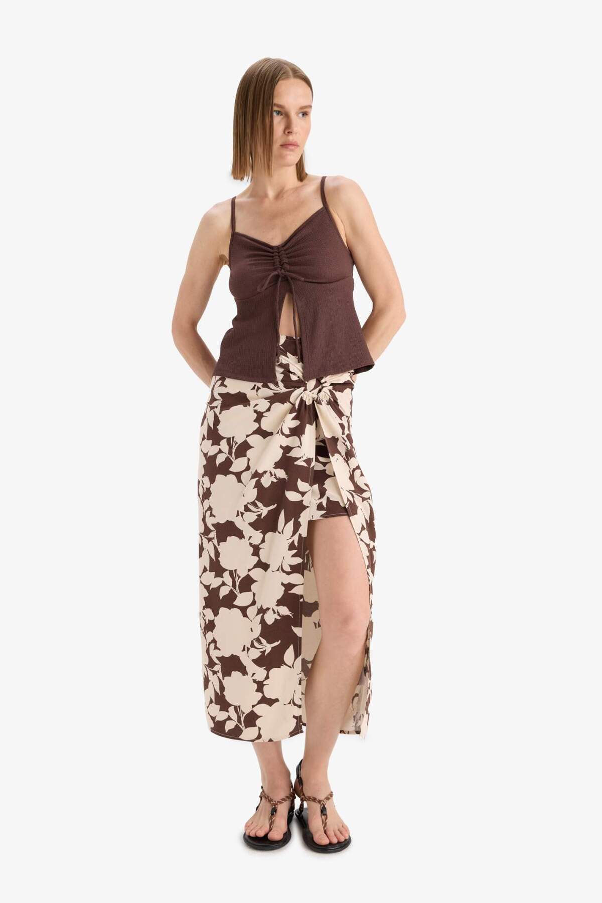 DeFacto-A Form Floral Regular Waist Viscose Maxi Skirt C8233Ax25Sp 2
