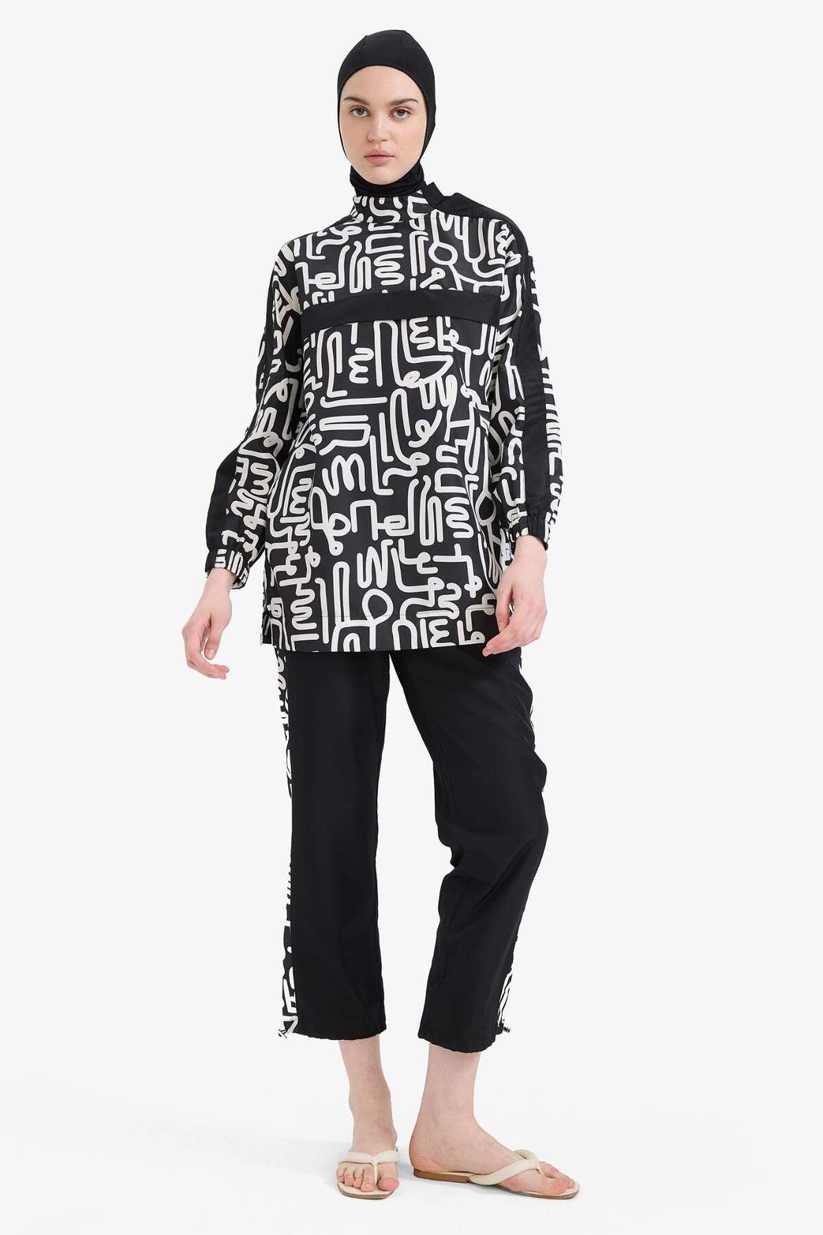 DeFacto Regular Fit Renk Bloklu 3lü Desenli Burkini Tesettür Mayo Takım E7996AX25HS