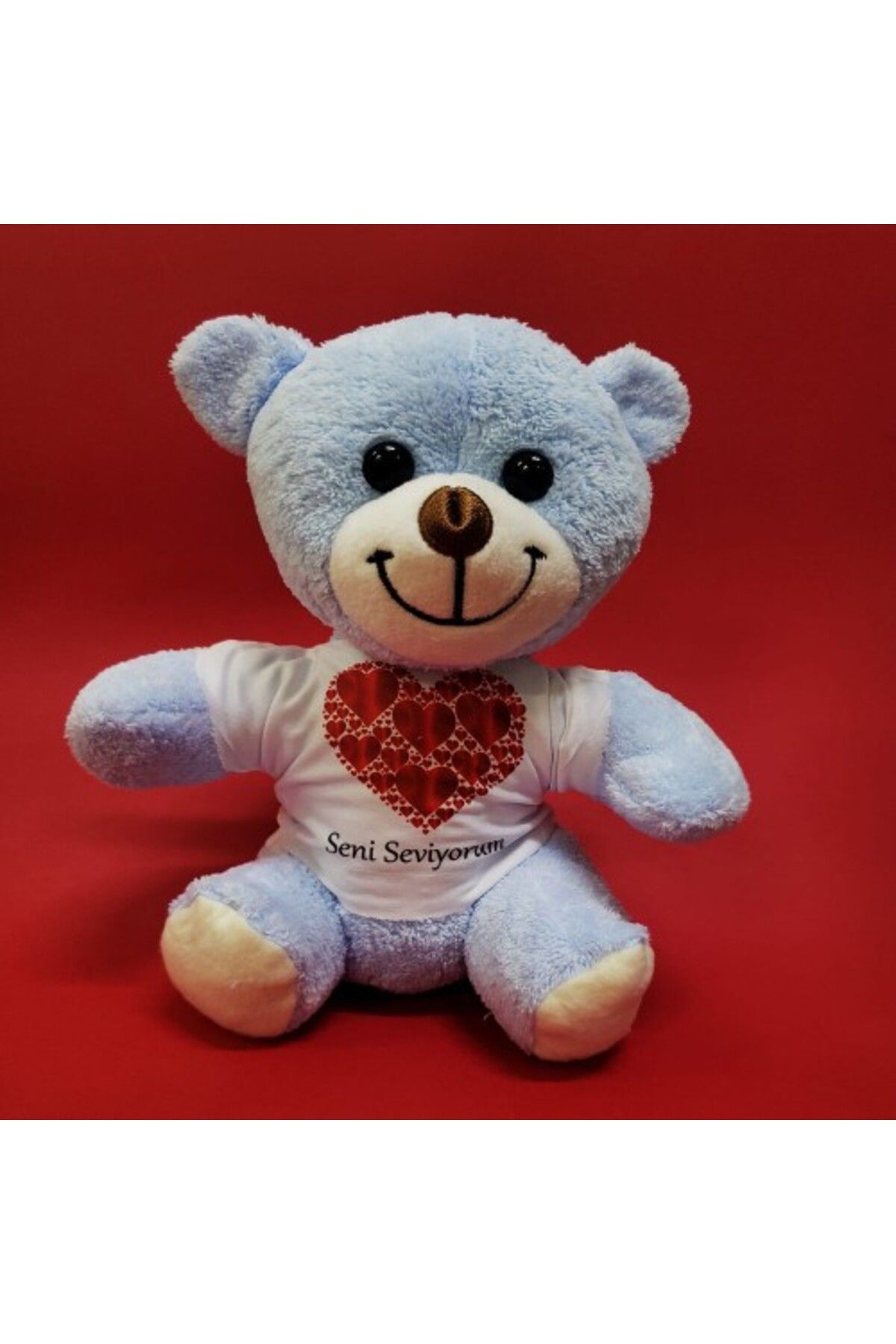 Mu Art Ahşap Kalpli Seni Seviyorum Yazılı Tişörtlü Peluş Ayıcık