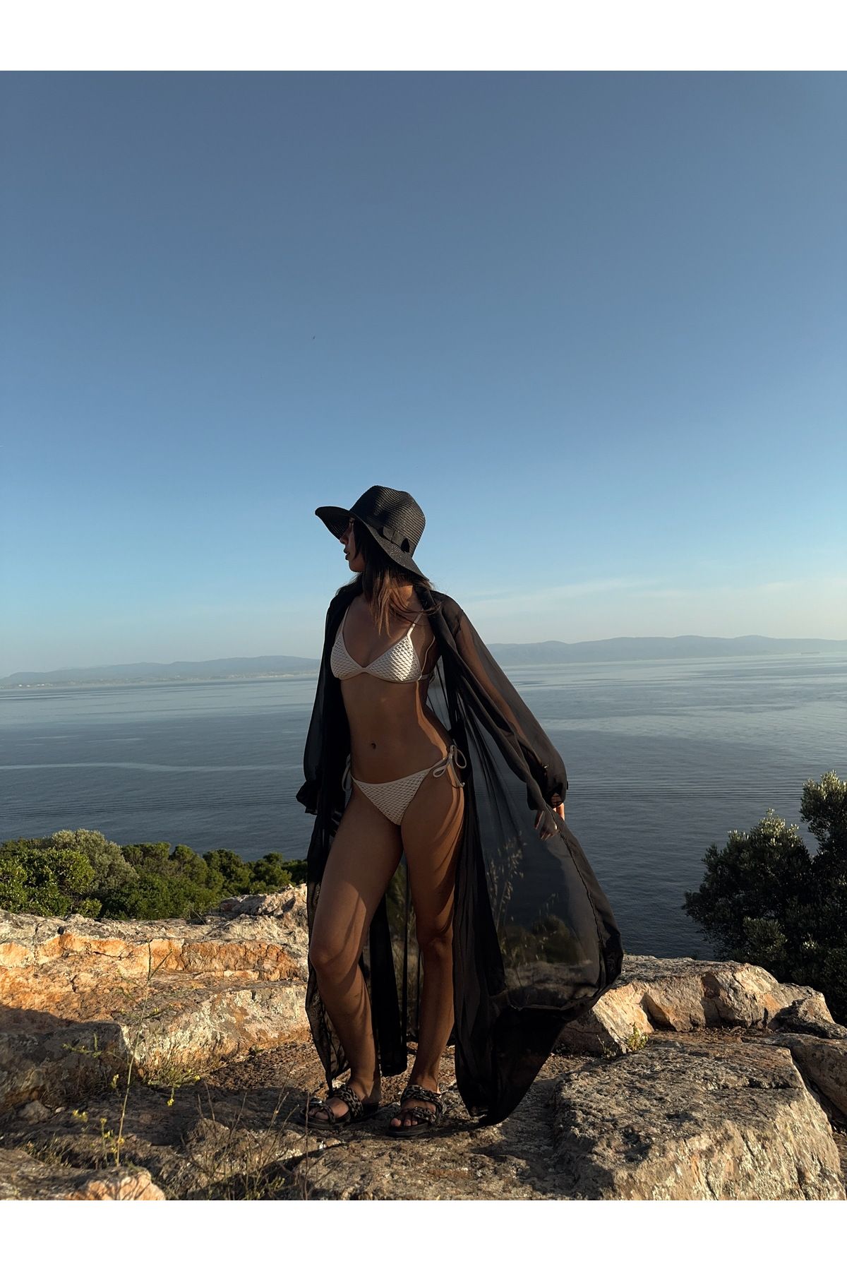 Clothesfast LİYA Siyah Şifon Plaj Kimono & Pareo