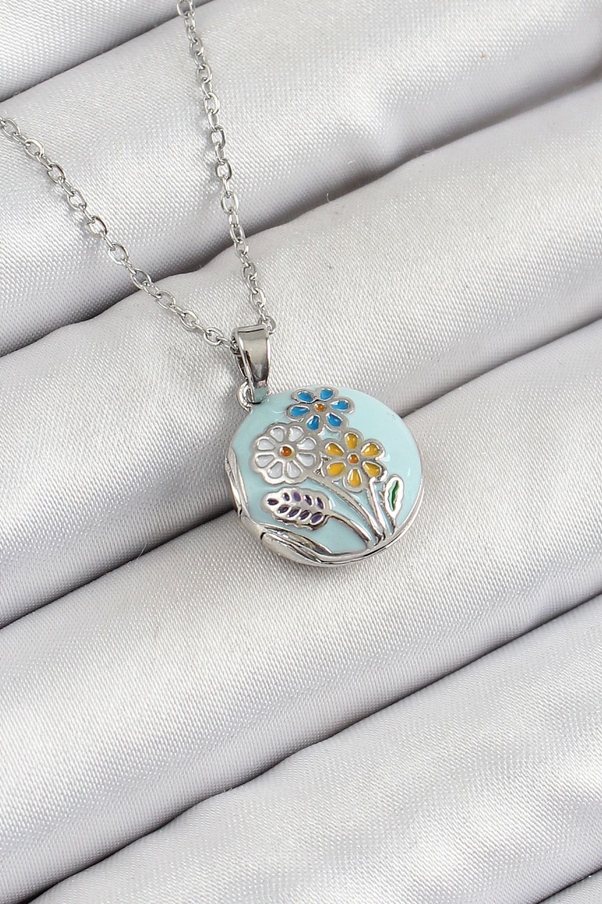 GLIMMERY 316L Çelik Zincir Açılabilir Sanatsal Vintage Çiçek Model Gümüş Renk Kadın Kolye