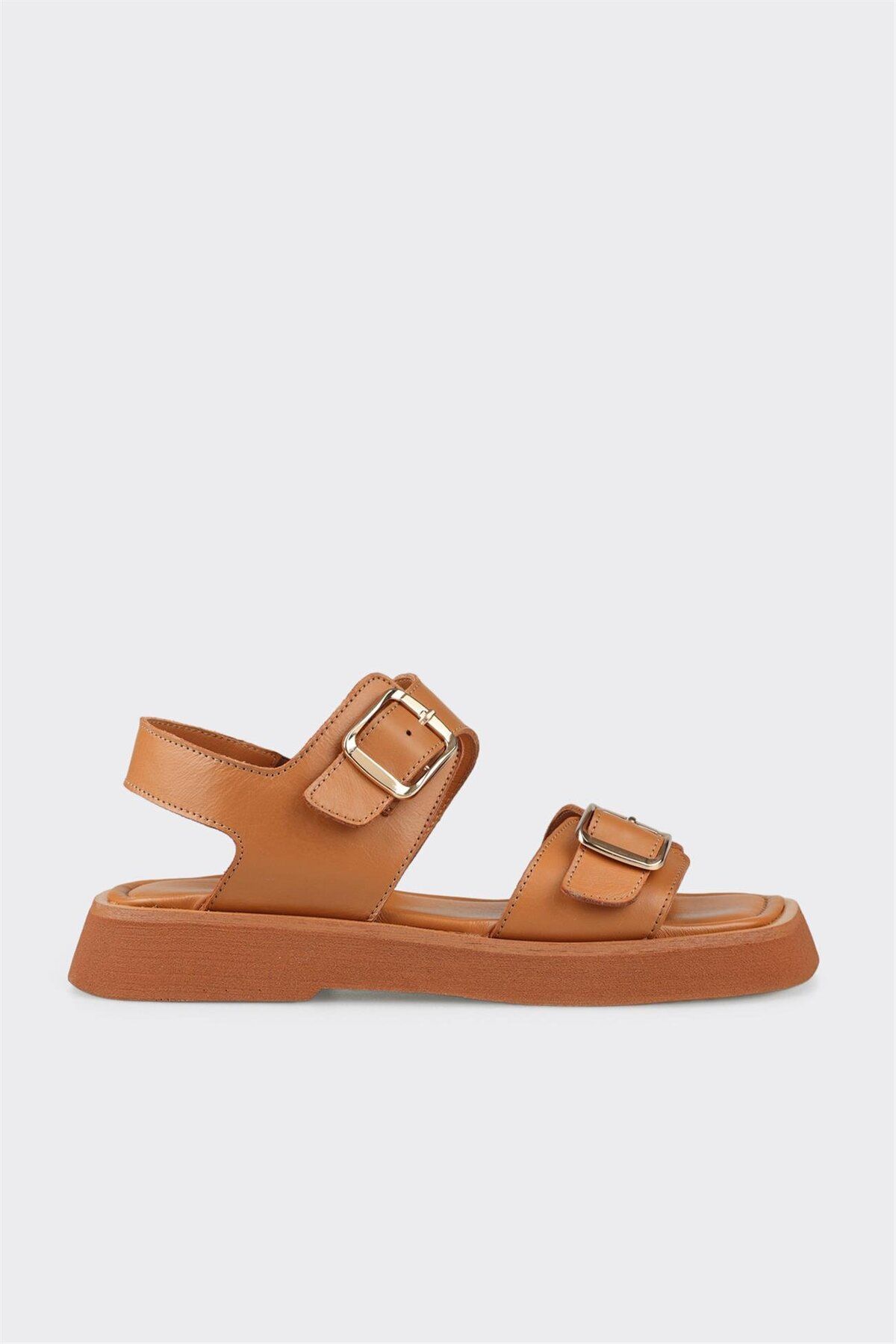 Elle Shoes Taba Deri Kadın Düz Sandalet