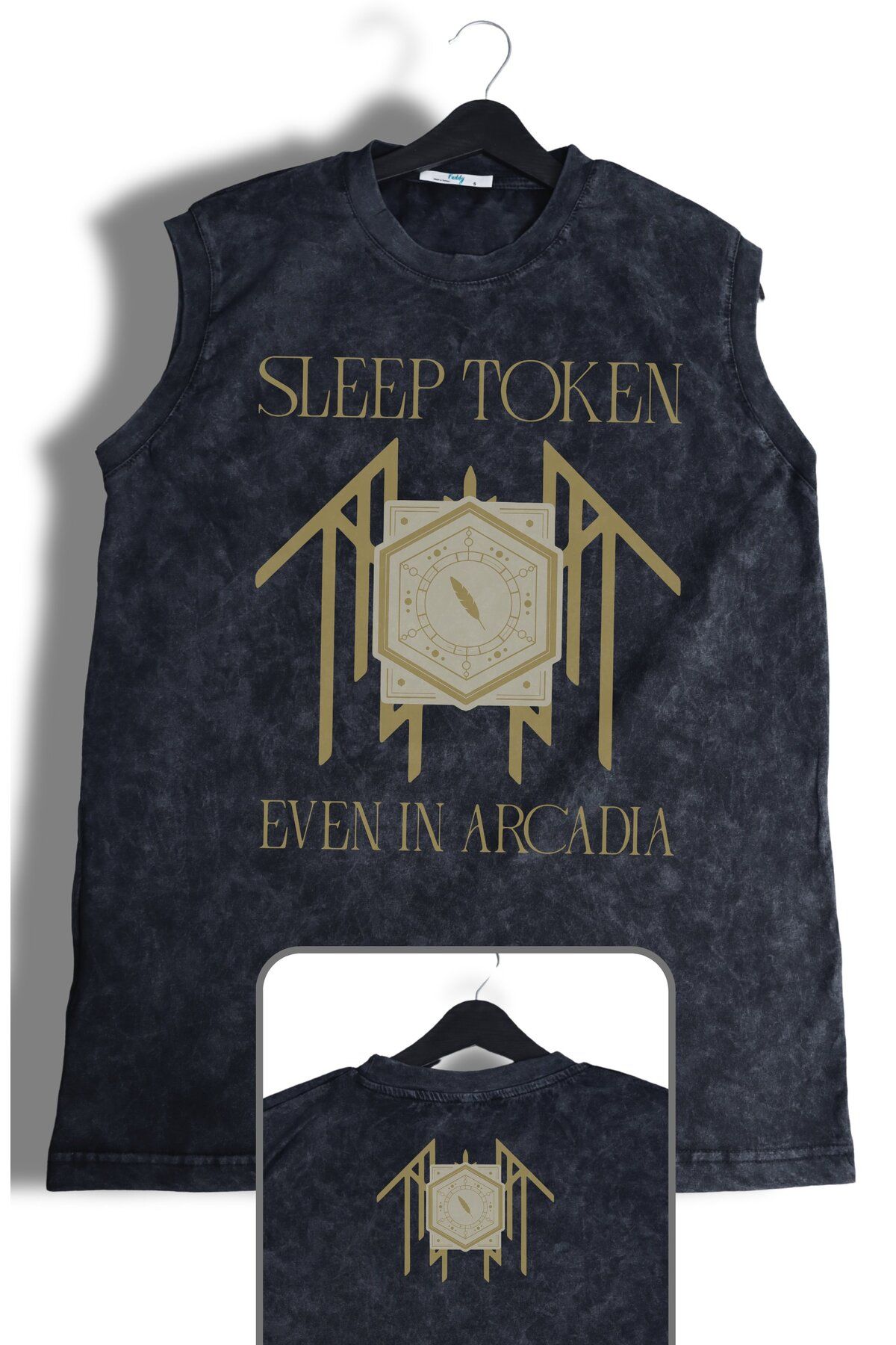Fuddy Moda Sleep Token Ense Baskılı Yıkamalı Kolsuz Tişört, Unisex Rock Band Temalı Sıfır Kol Vintage Atlet