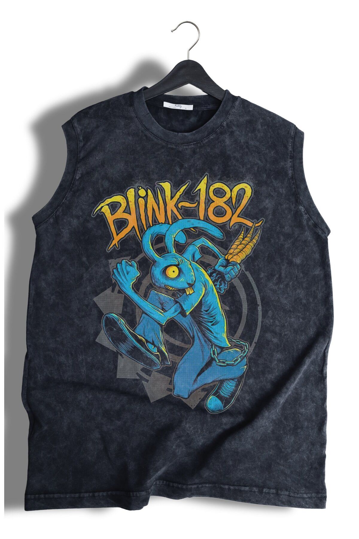 Fuddy Moda Blink 182 Baskılı Yıkamalı Kolsuz Tişört, Unisex Rock Band Temalı Sıfır Kollu Eskitme Atlet