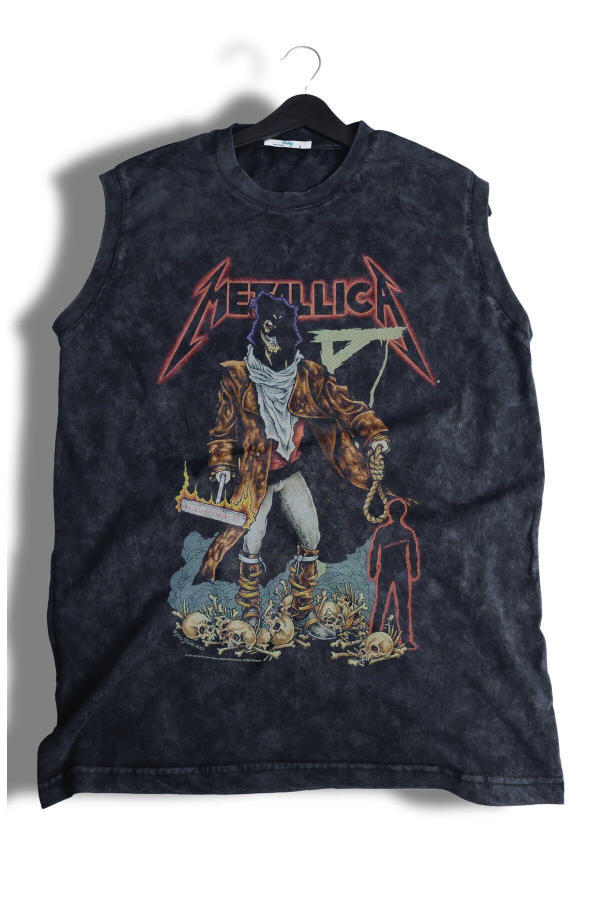 Fuddy Moda Metallica Vintage Baskılı Yıkamalı Kolsuz Tişört, Unisex Rock Band Temalı Sıfır Kollu Atlet