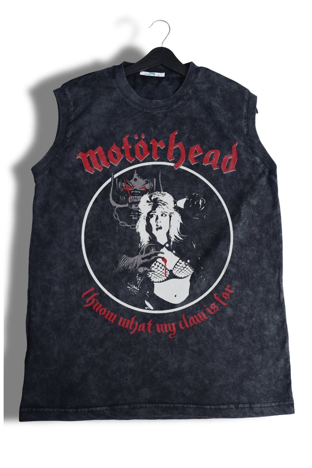Fuddy Moda Motörhead Baskılı Yıkamalı Kolsuz Tişört, Unisex Rock Band Temalı Sıfır Kol Retro Atlet