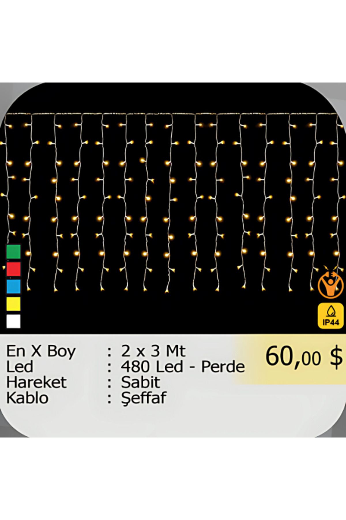 ELKHOUSE ElektrikHouse LED Peri Işığı 480 Led - Perde - 2 x 3 Mt