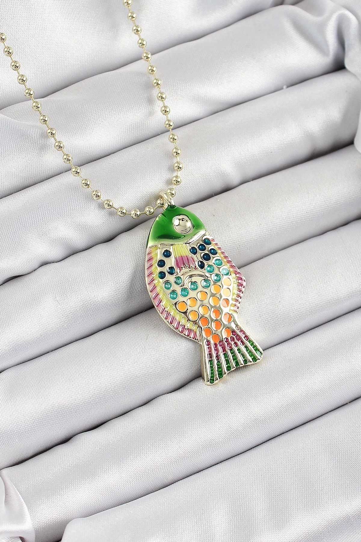 Clariss Pirinç Rainbow Balık Model Zirkon Taşlı Gold Renk Kadın Kolye