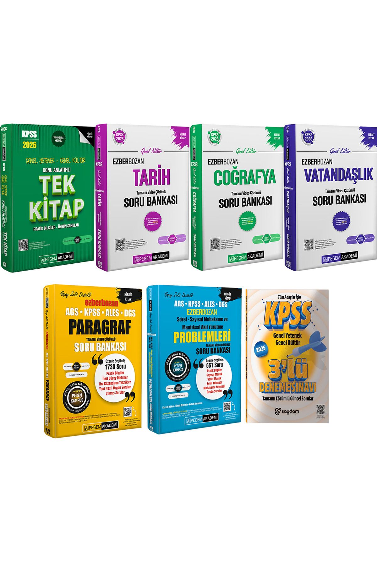 Pegem Akademi Yayıncılık 2026 KPSS GYGK Konu Anlatımı Kitap-Ezberbozan Tarih-Coğrafya-Vat.Soru Bankası-Paragraf-Akıl Yürütme