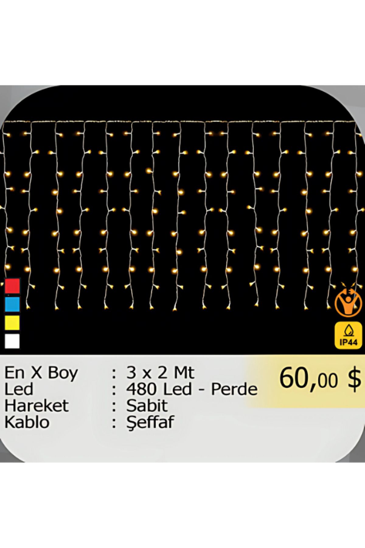 ELKHOUSE ElektrikHouse LED Peri Işığı 480 Led - Perde - 3 x 2 Mt