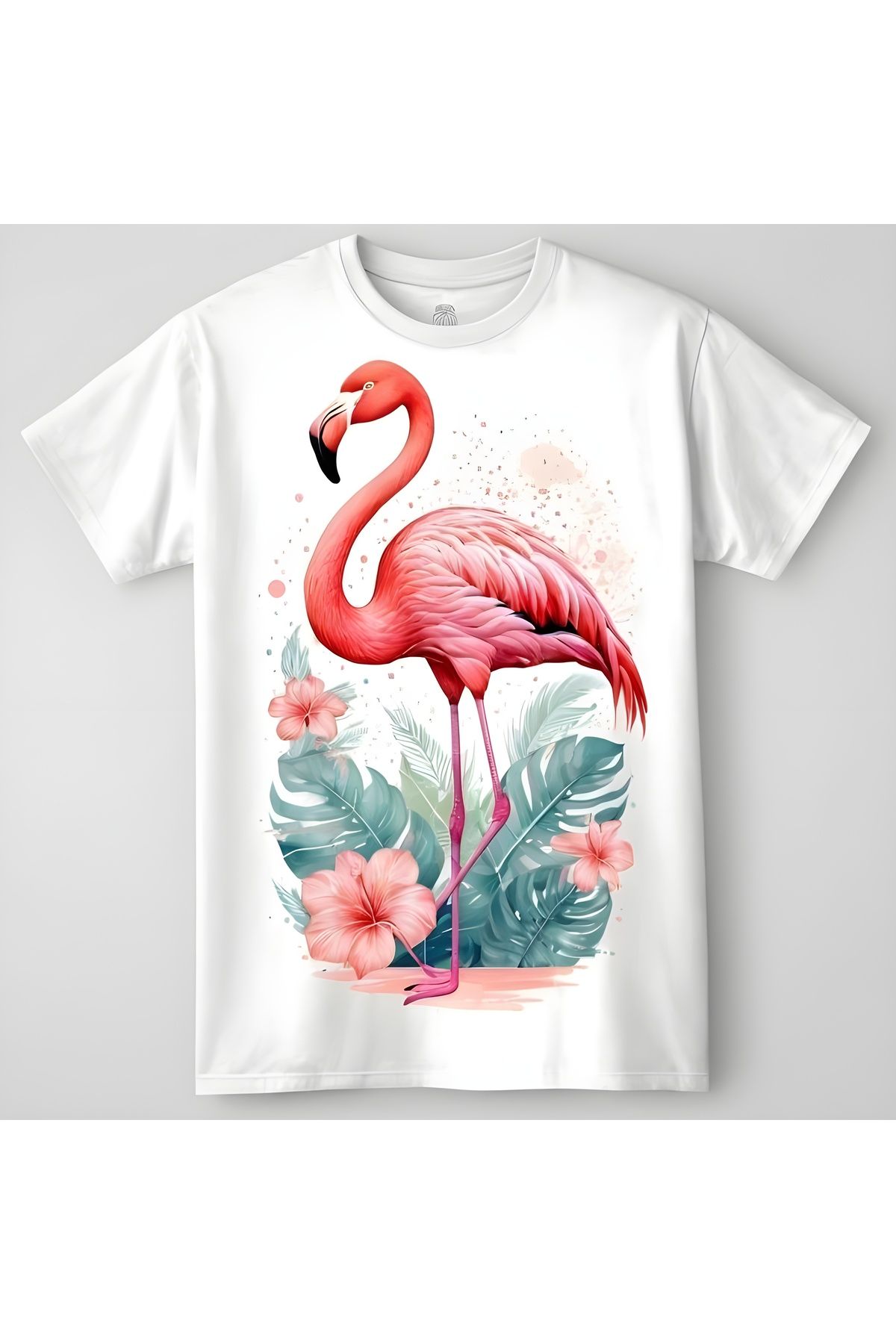 aynewmoda Büyük Beden Kayık Yaka (Flamingo) Baskılı Oversize %100 Pamuk T-shirt