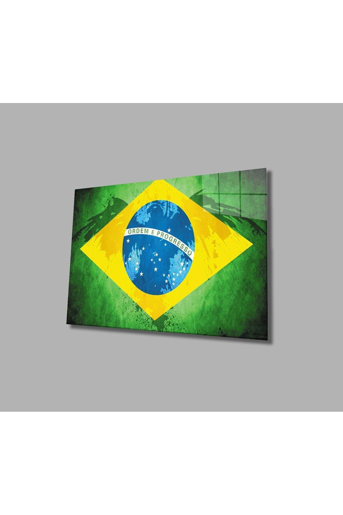 idealizbiz Brezilya Bayrağı Cam Tablo 4mm Dayanıklı Temperli Cam, Brazil Flag Glass Wall Art