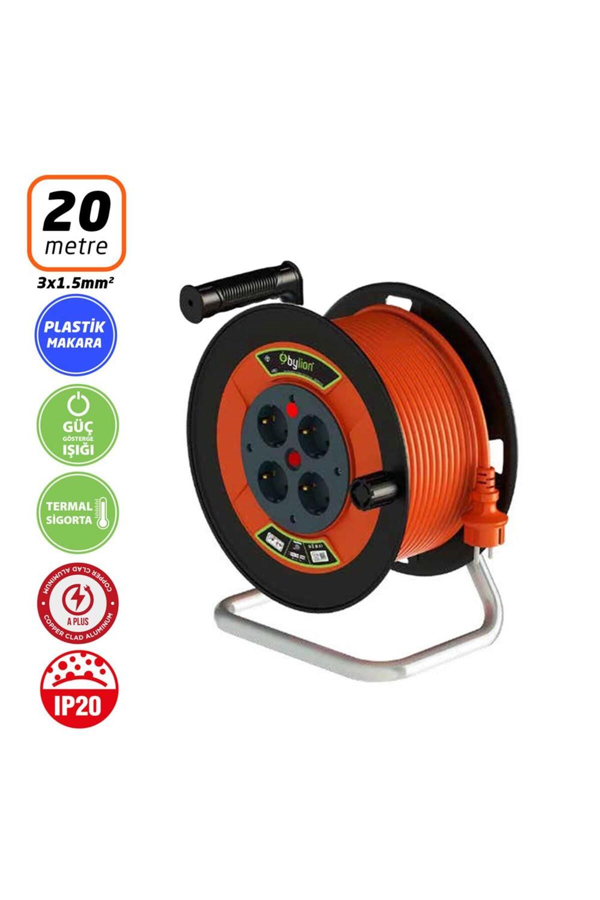 Bylion PSE20315F Mini Plastik Gövde Makaralı Kablo 3x1.5mm - 20 Mt