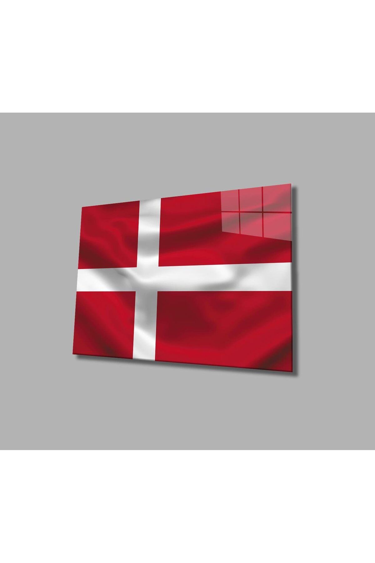 idealizbiz Danimarka Bayrağı Cam Tablo 4mm Dayanıklı Temperli Cam, Denmark Flag Glass Wall Art