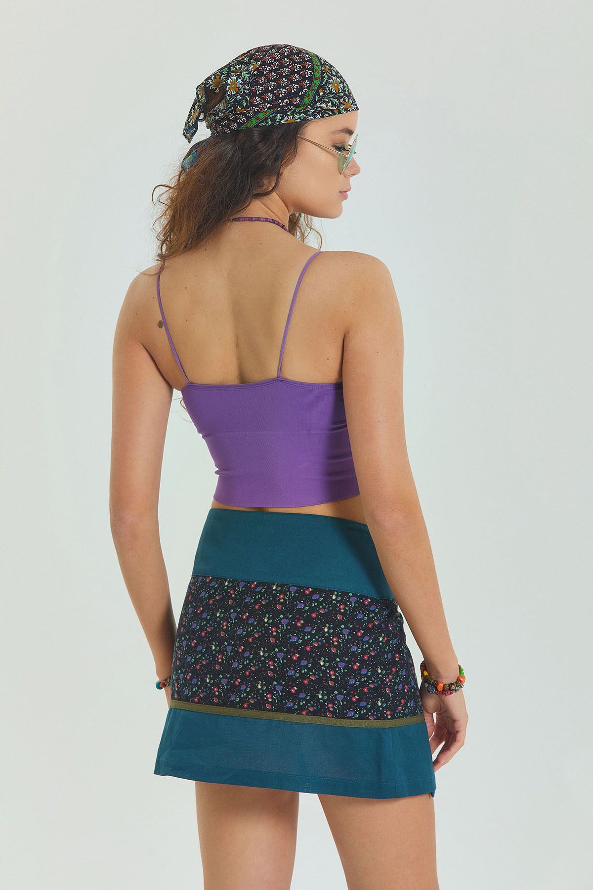Los banditos-Patchwork Wrap Mini Skirt with Snap Closure 8