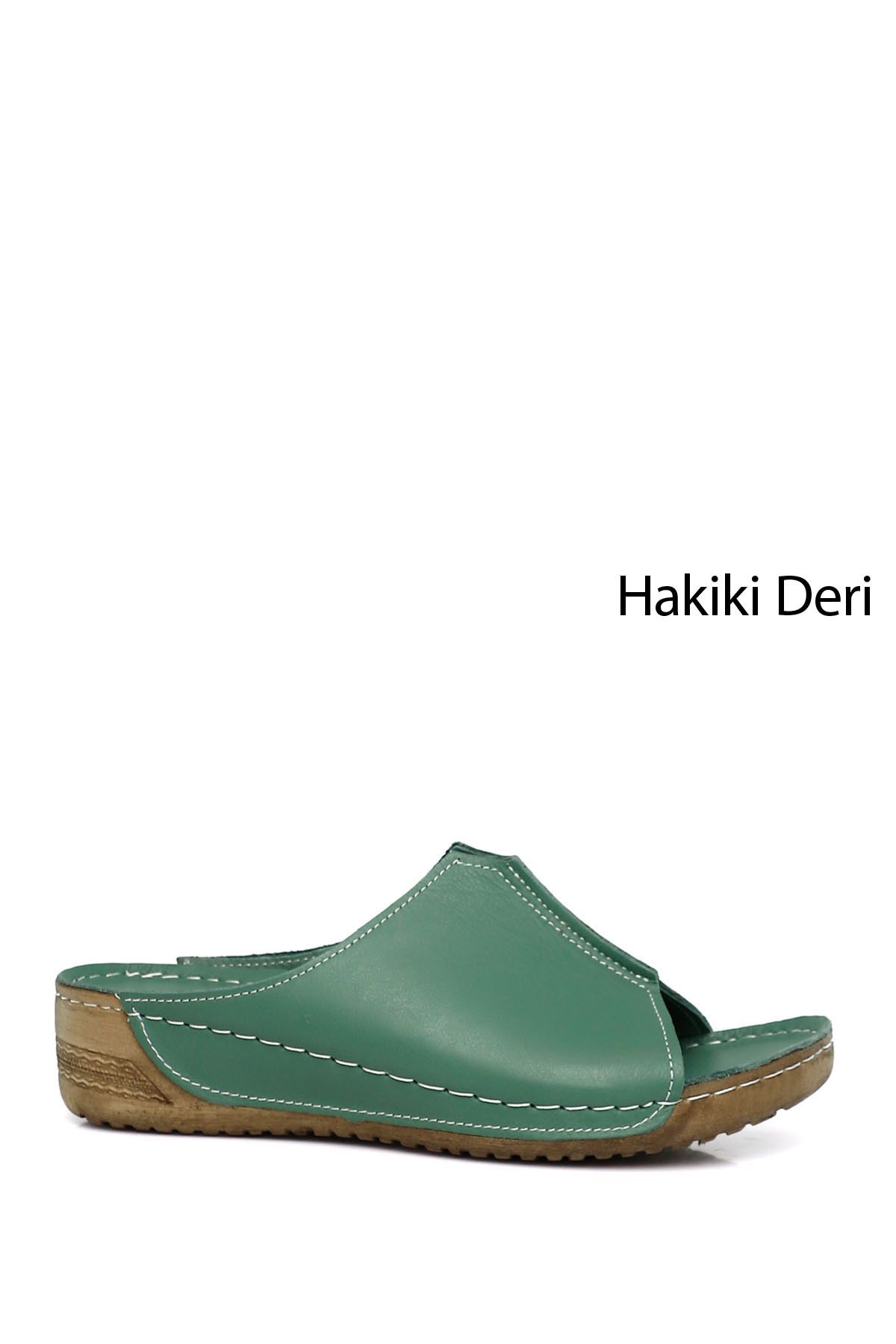 GÖNDERİ(R) Kadın / Kız Yeşil Dolgu Taban Hakiki Deri Terlik