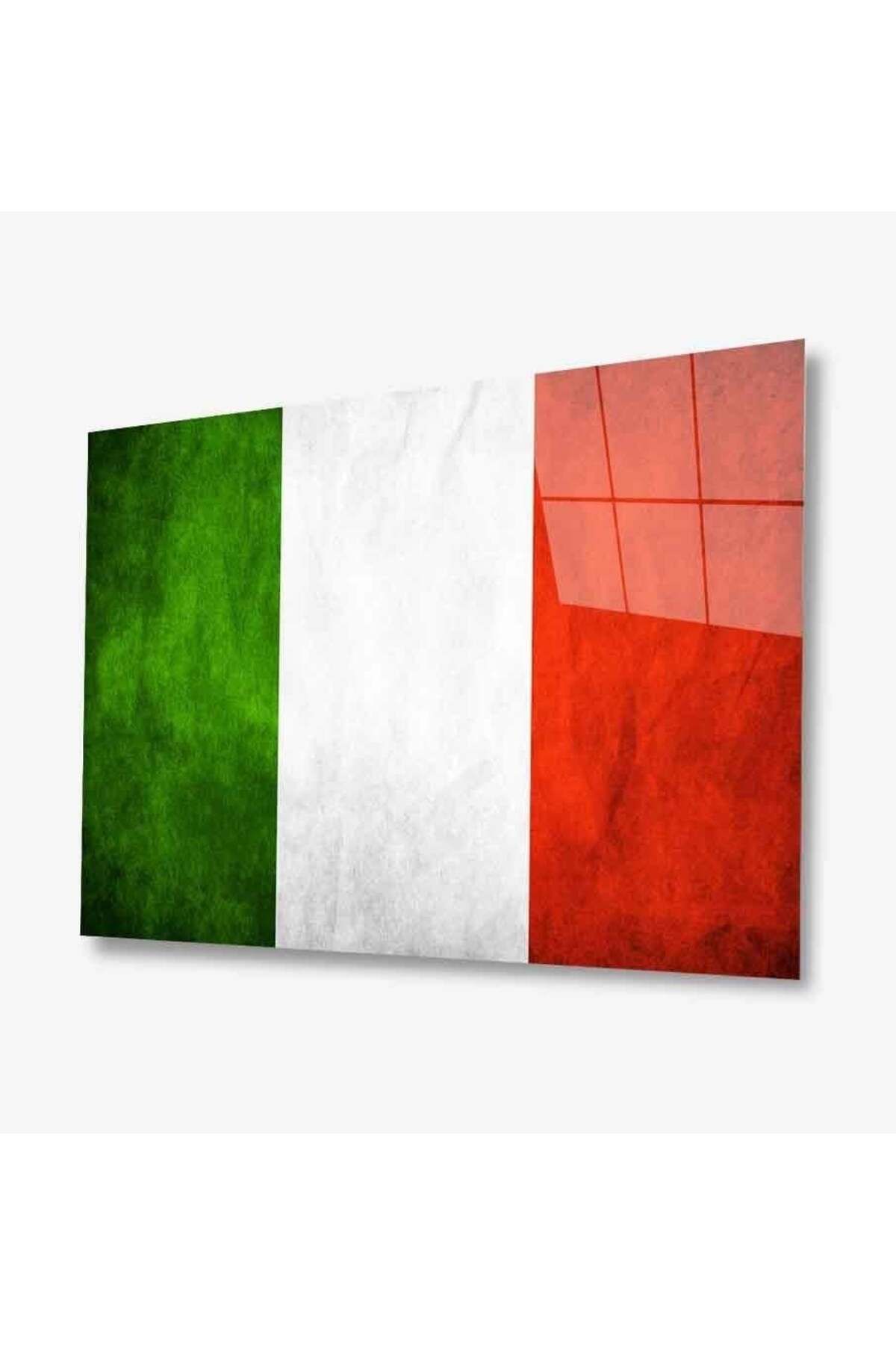 idealizbiz İtalya Bayrağı Cam Tablo 4mm Dayanıklı Temperli Cam, Italy Flag Glass Wall Art