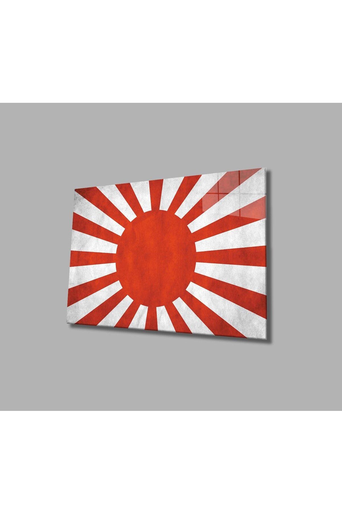 idealizbiz Eski Japon Bayrağı Cam Tablo 4mm Dayanıklı Temperli Cam, Old Japanese Flag Glass Wall Art