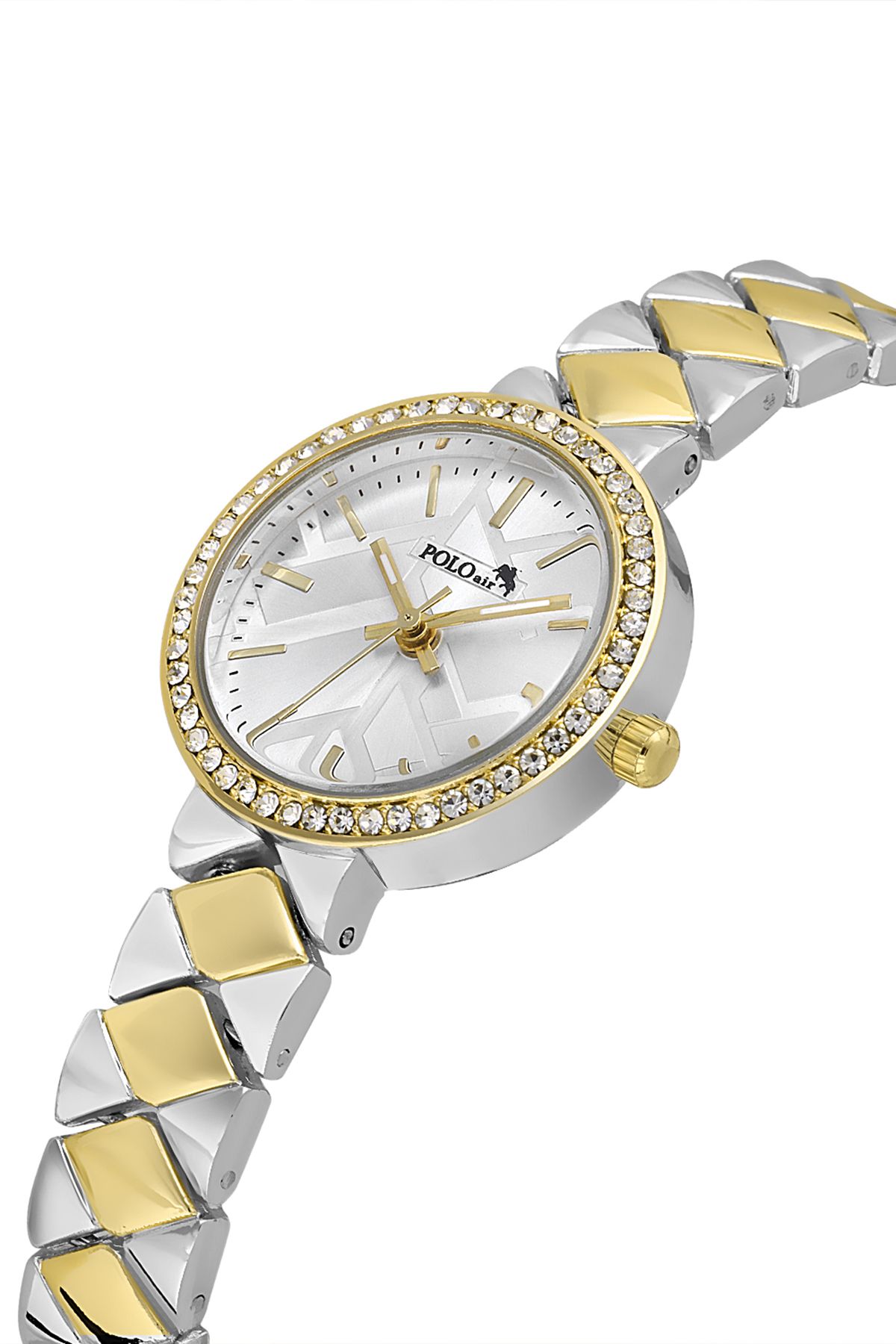 Polo Air Lüx Taşlı Baklava Desen Kadın Kol Saati Gold Gümüş Renk PL-1537B3x